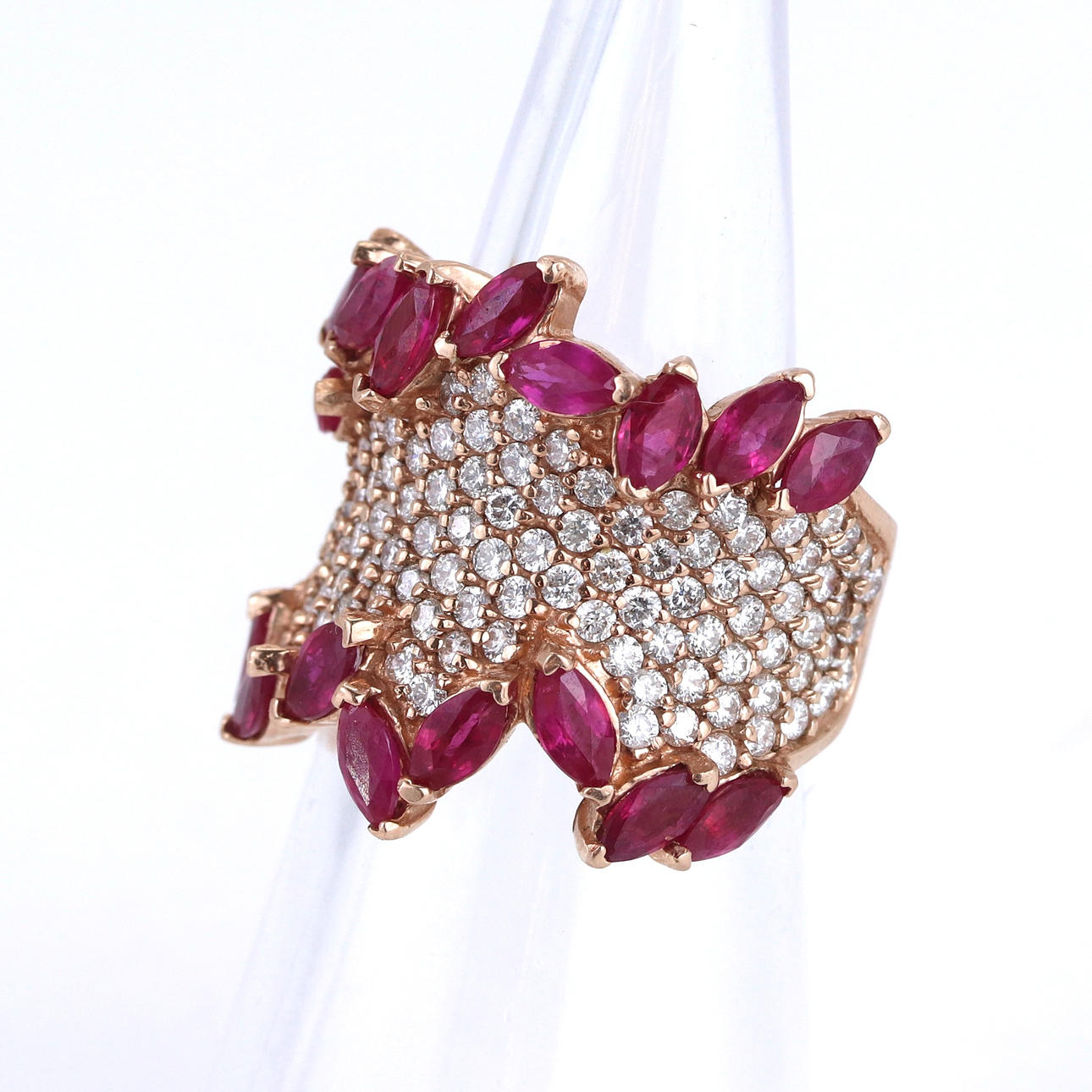 RETRO 14CT ROSE GOLD RUBY AND DIAMOND RING.