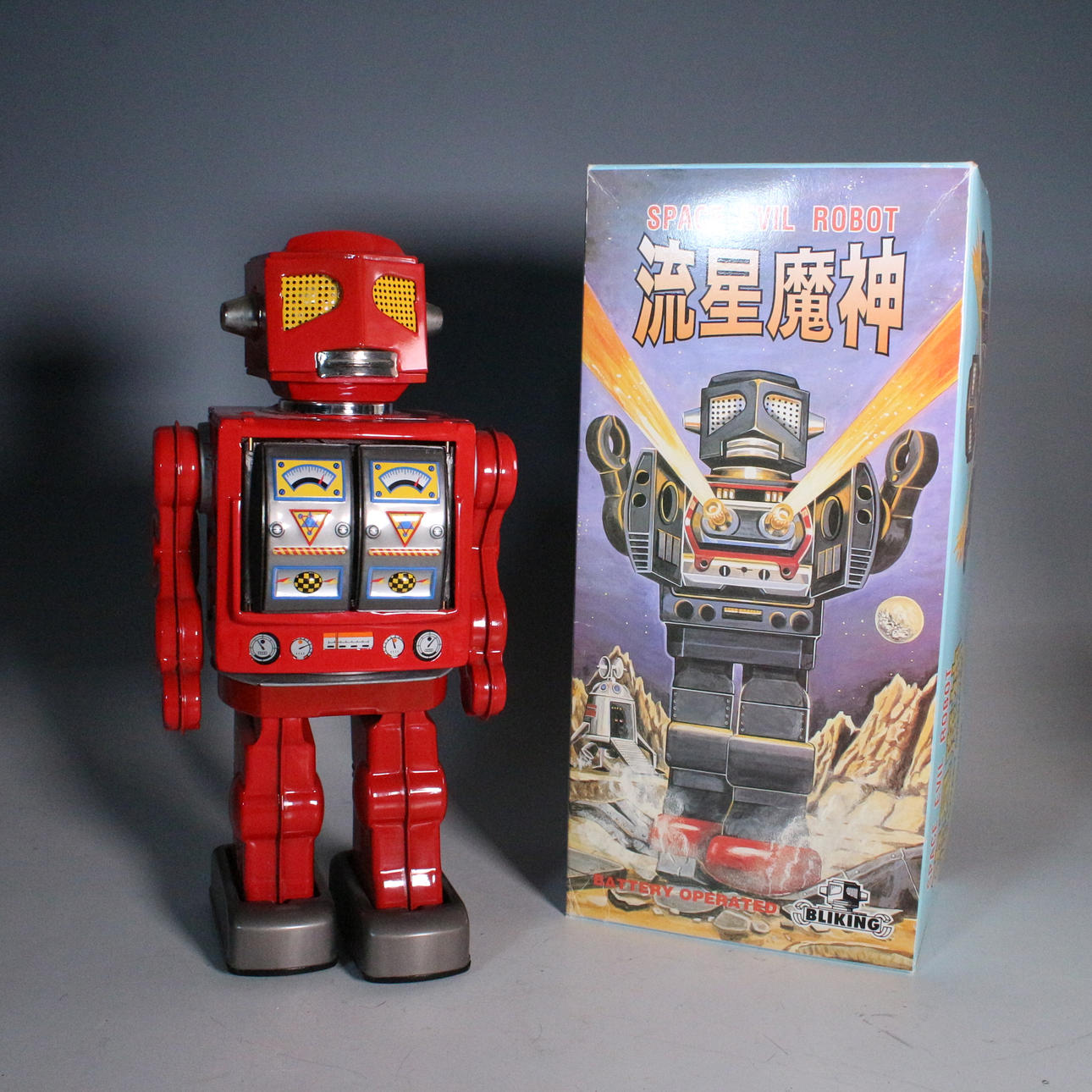 METAL HOUSE. “Space Evil Robot” tin toy, made in Japan, 2000s