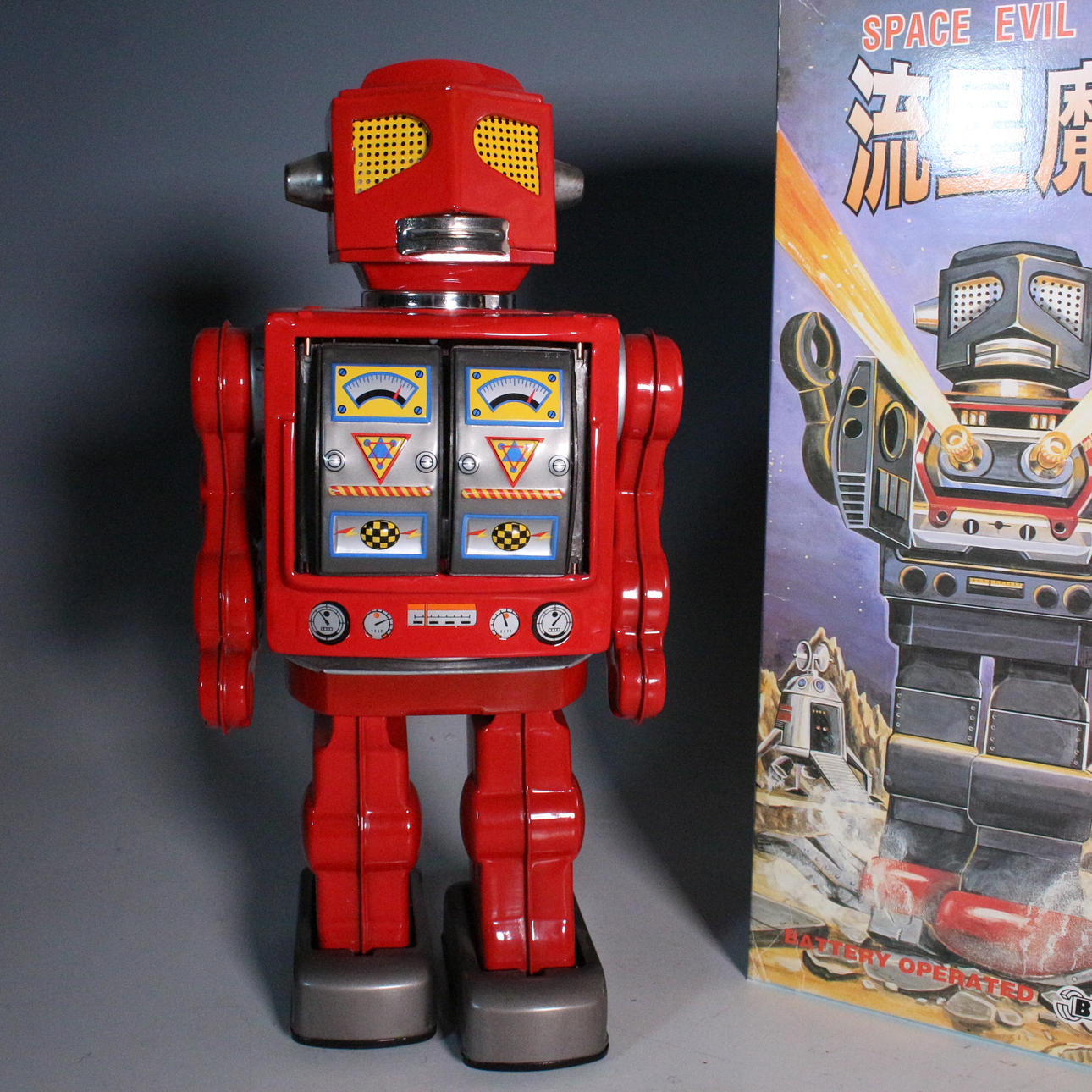 METAL HOUSE. “Space Evil Robot” tin toy, made in Japan, 2000s