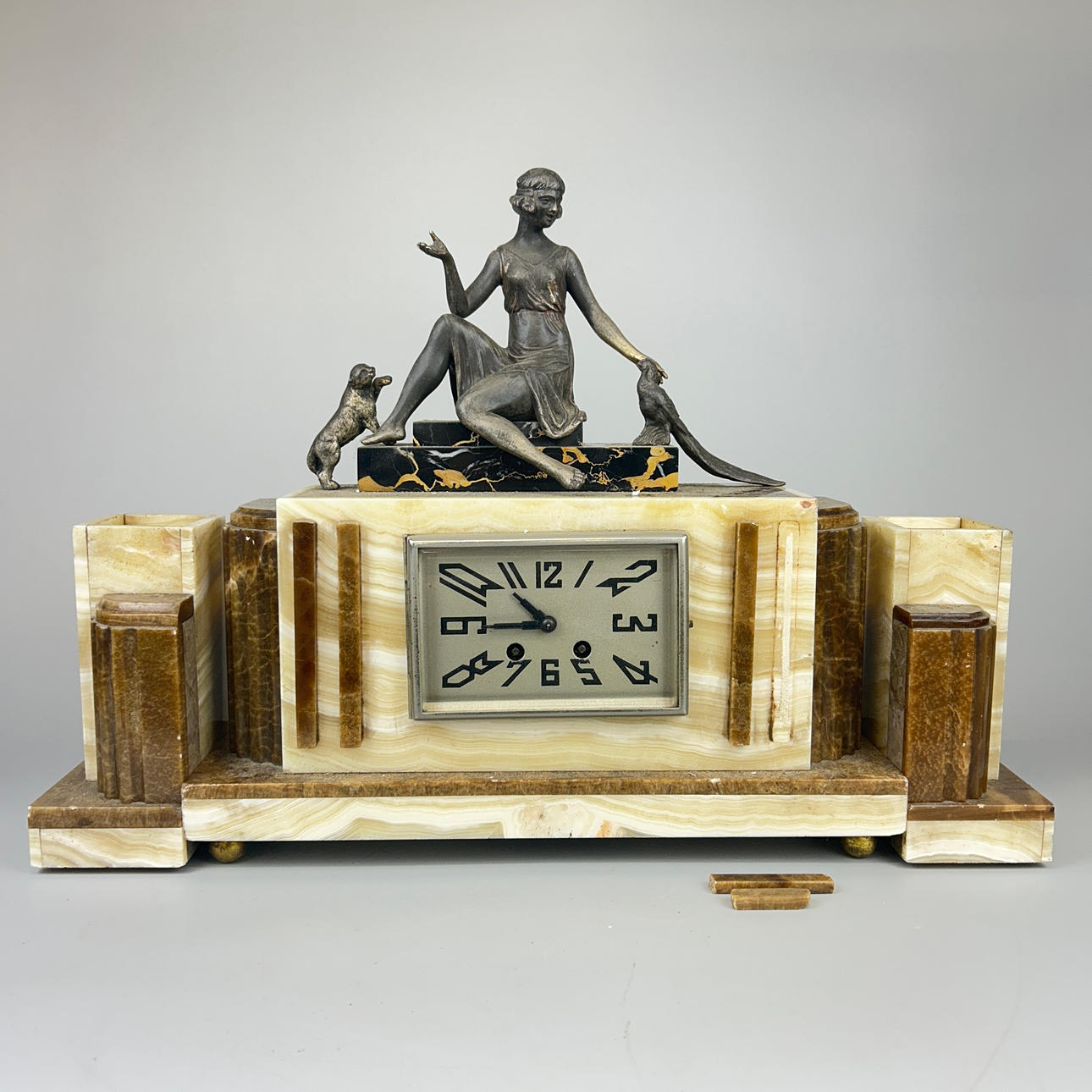 THREE PIECE ONYX/ MARBLE ART DECO GARNITURE.