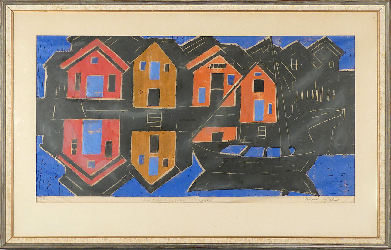 INGRID HJERTÉN. color lithograph, “Marina Smögen”.