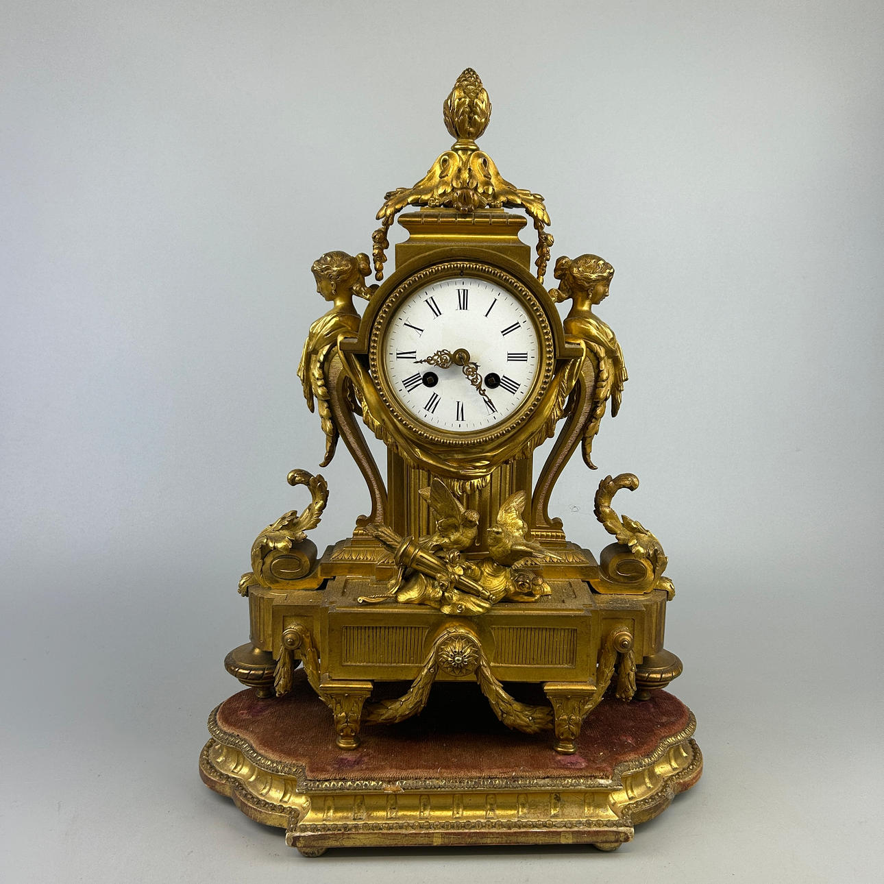 GILT BRONZE MANTLE CLOCK & STAND.