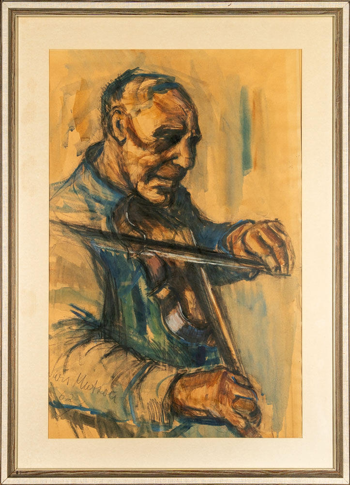 LARS MATSON. Tape technique on paper, Portrait, signed, dated 1962.