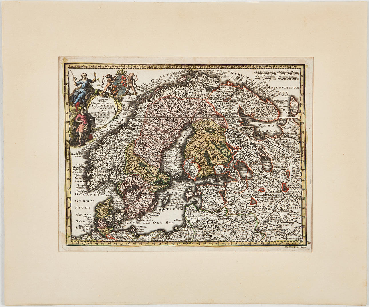 SEUTTER, MINDRE KARTA ÖVER SKANDINAVIEN, ca 1730.
