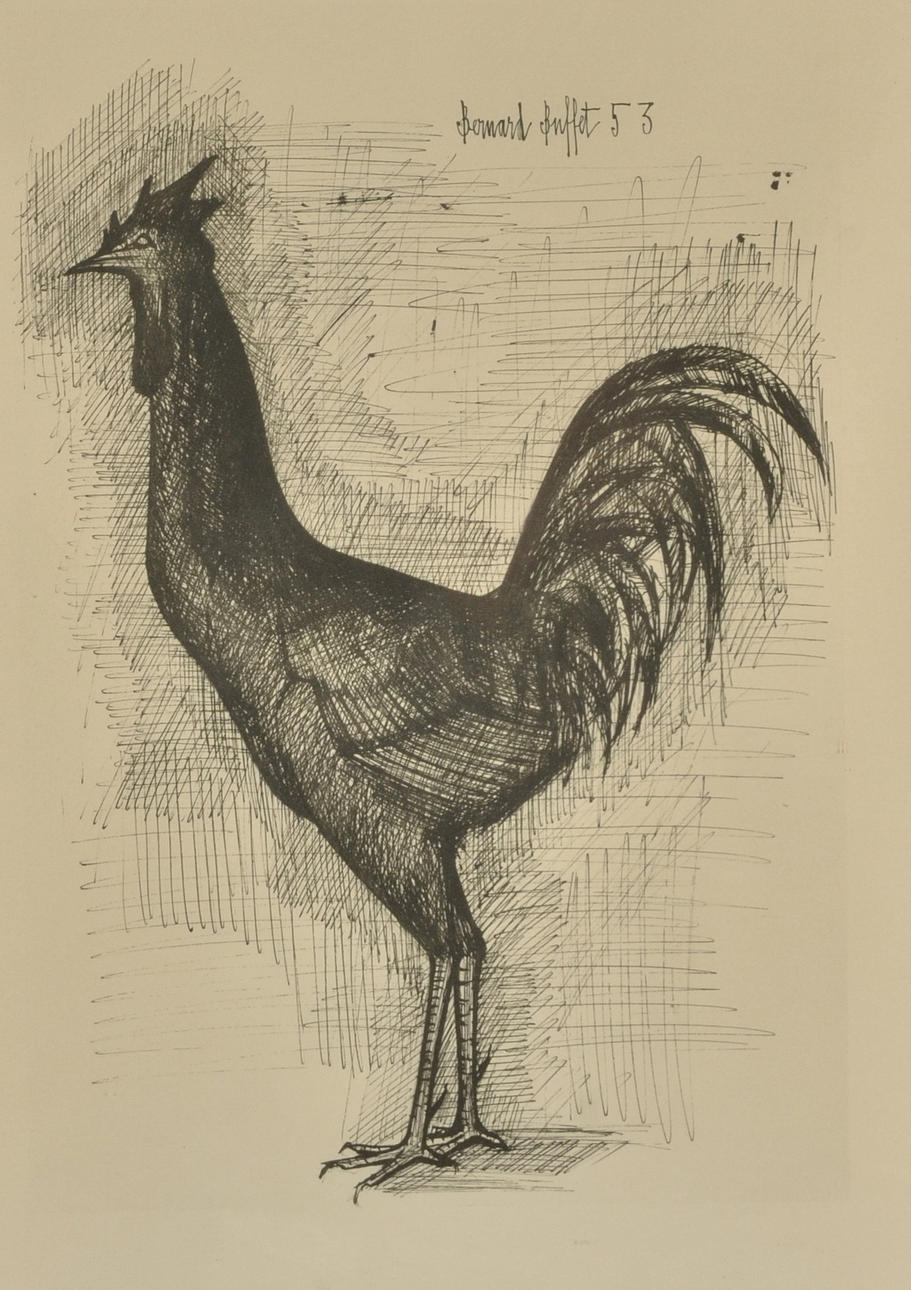 LITOGRAFI, efter Bernard Buffet, "Le coq".