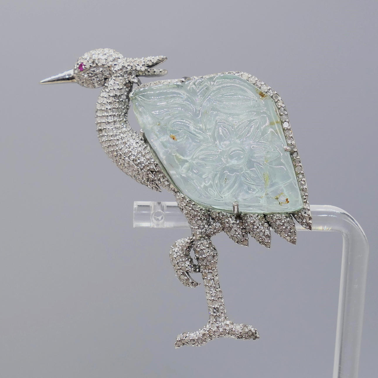 EXOTIC AQUAMARINE bird brooch.