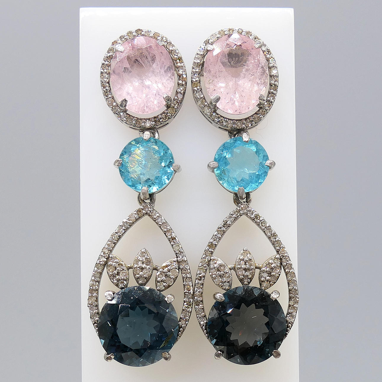 TOURMALINE, APATITE & DIAMOND drop earrings.