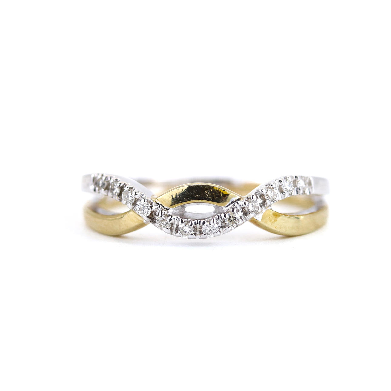 14CT DIAMOND WEAVE DESIGN ETERNITY RING.
