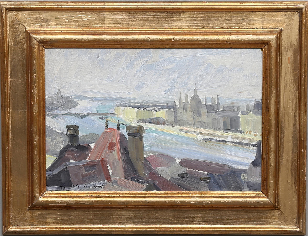 JANOS HATVANI. "Budapest". Olja på papp. Signerad och daterad -36.