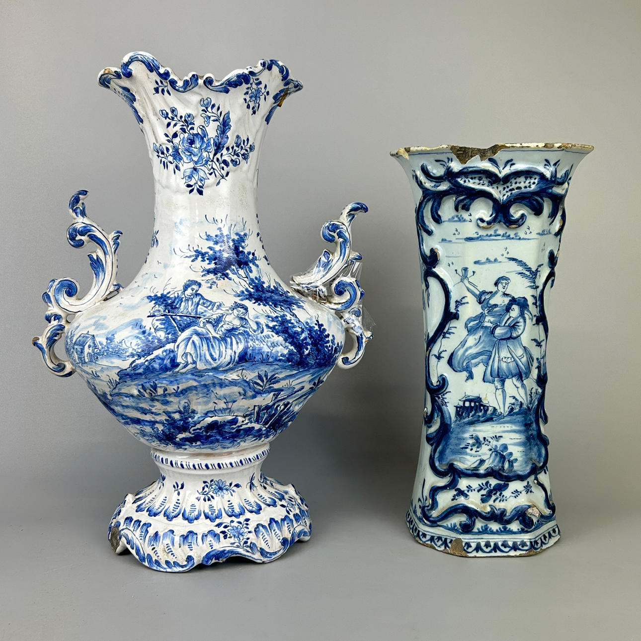 TWO DELFT 18THC VASES.