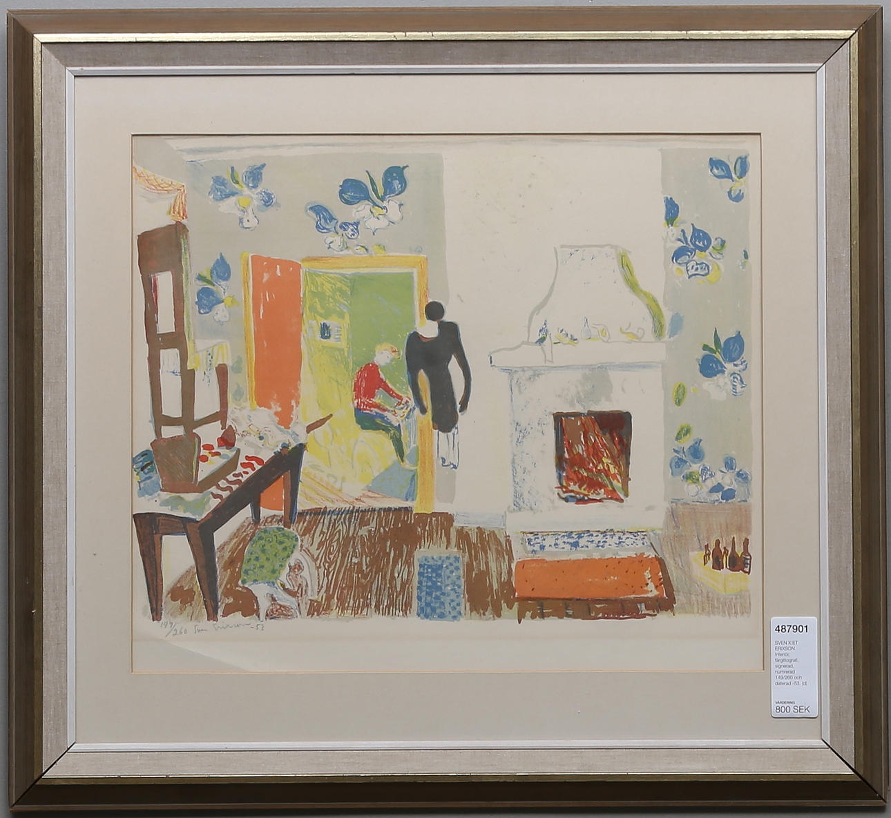 SVEN X:ET ERIXSON. Interiör, färglitografi, signerad, numrerad 149/260 och daterad -53.