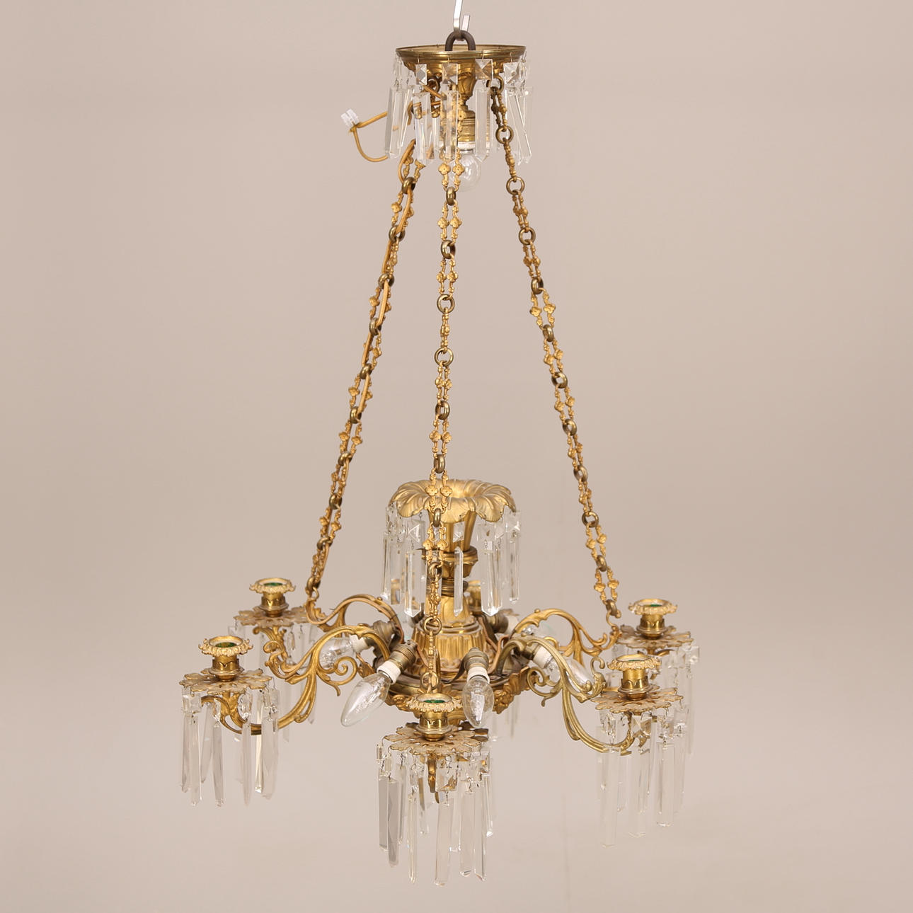 TAKARMATUR, förgylld metall, 6-armad, 7 ljuspunkter, oscariansk stil, tidigt 1900-tal.