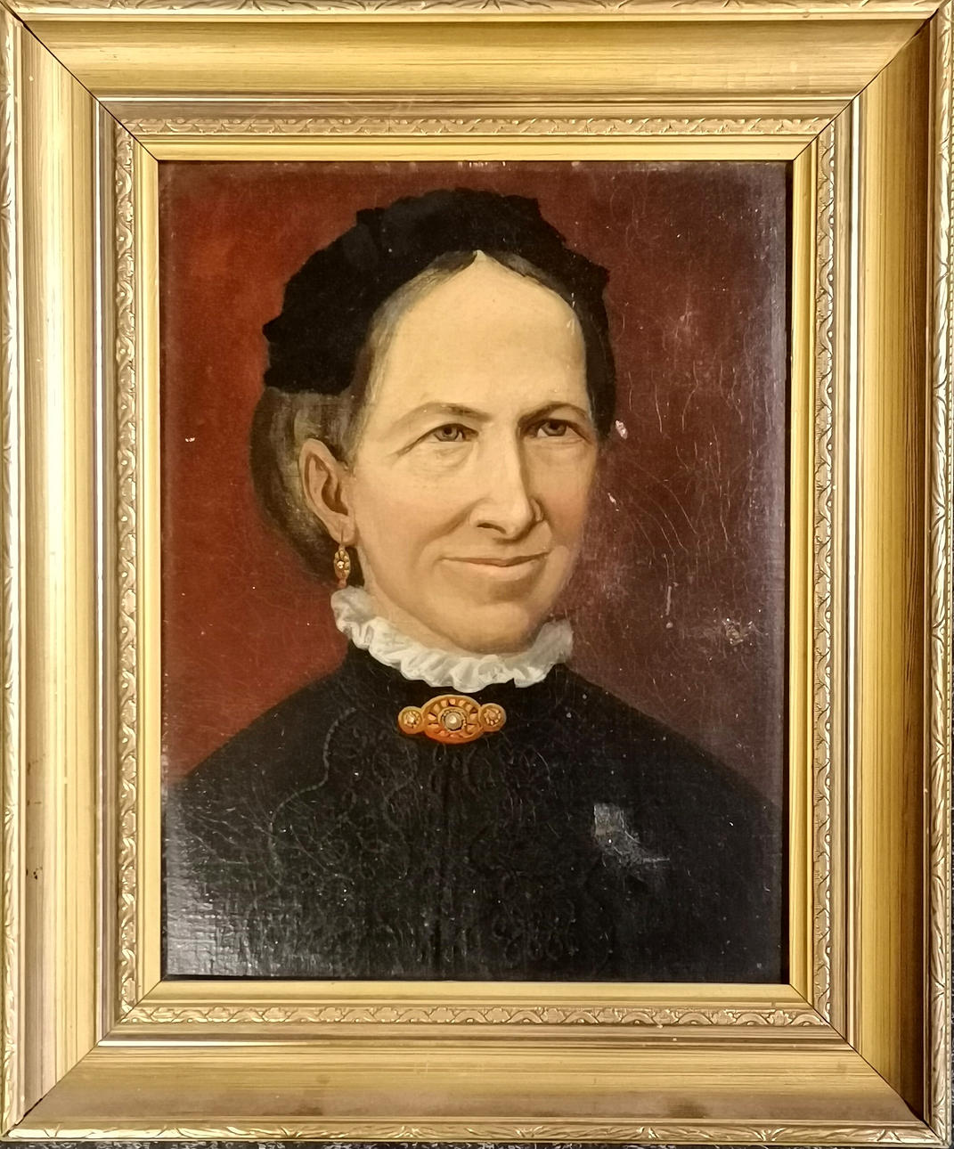 ANTIK OLJEMÅLNING AV DAM.