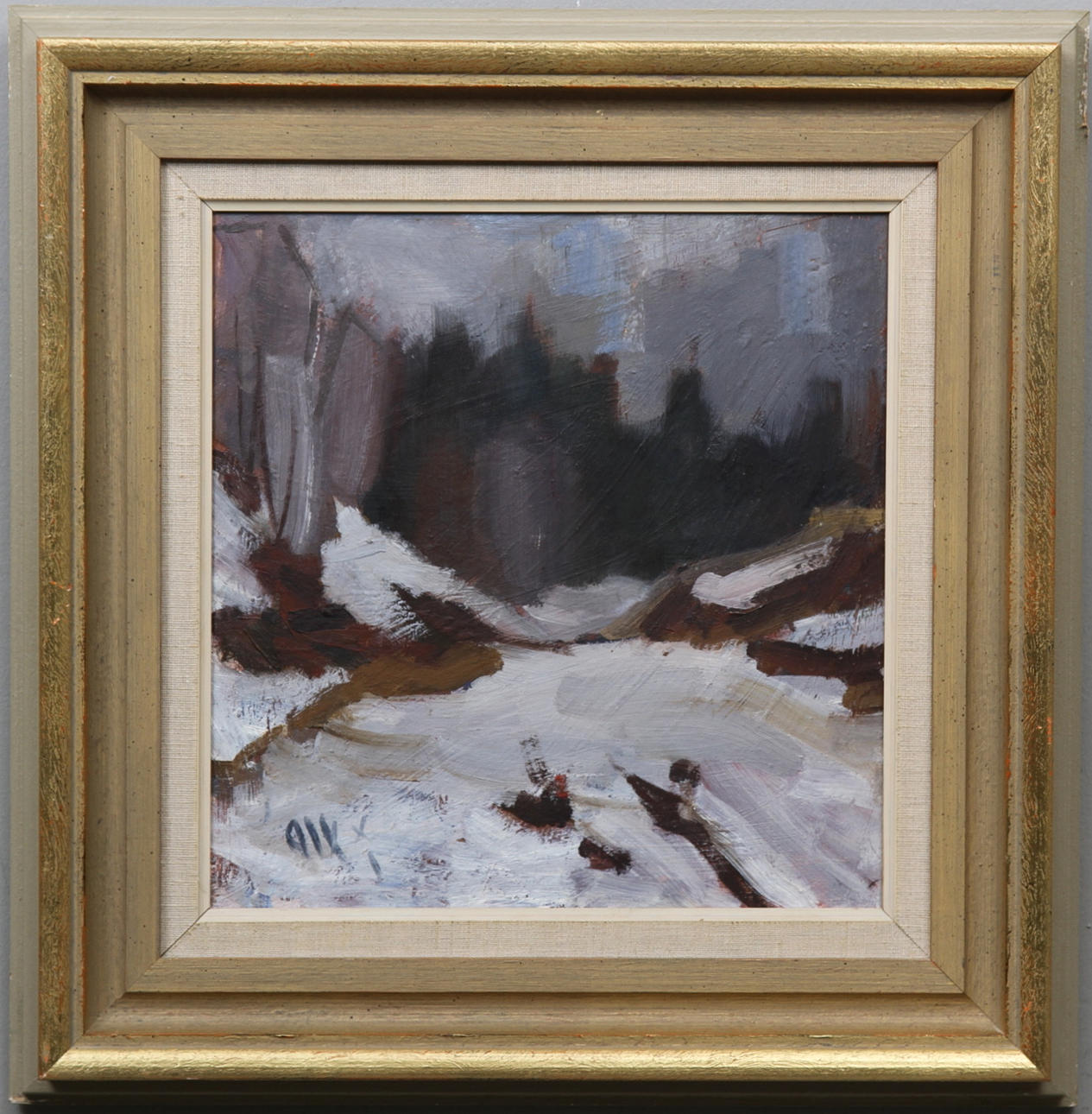 ALF GUSTAVSSON. Landskap med snö. Olja på pannå. Signerad alf.