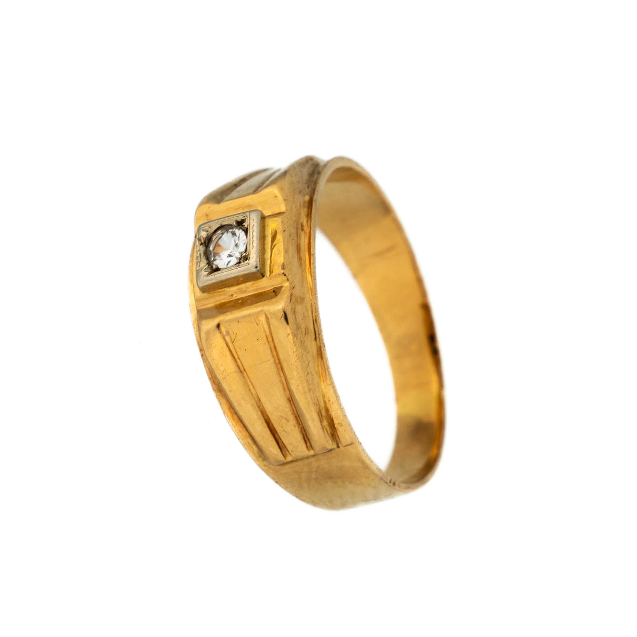 RING, 18K Gold, studded with cubic zirconia.
