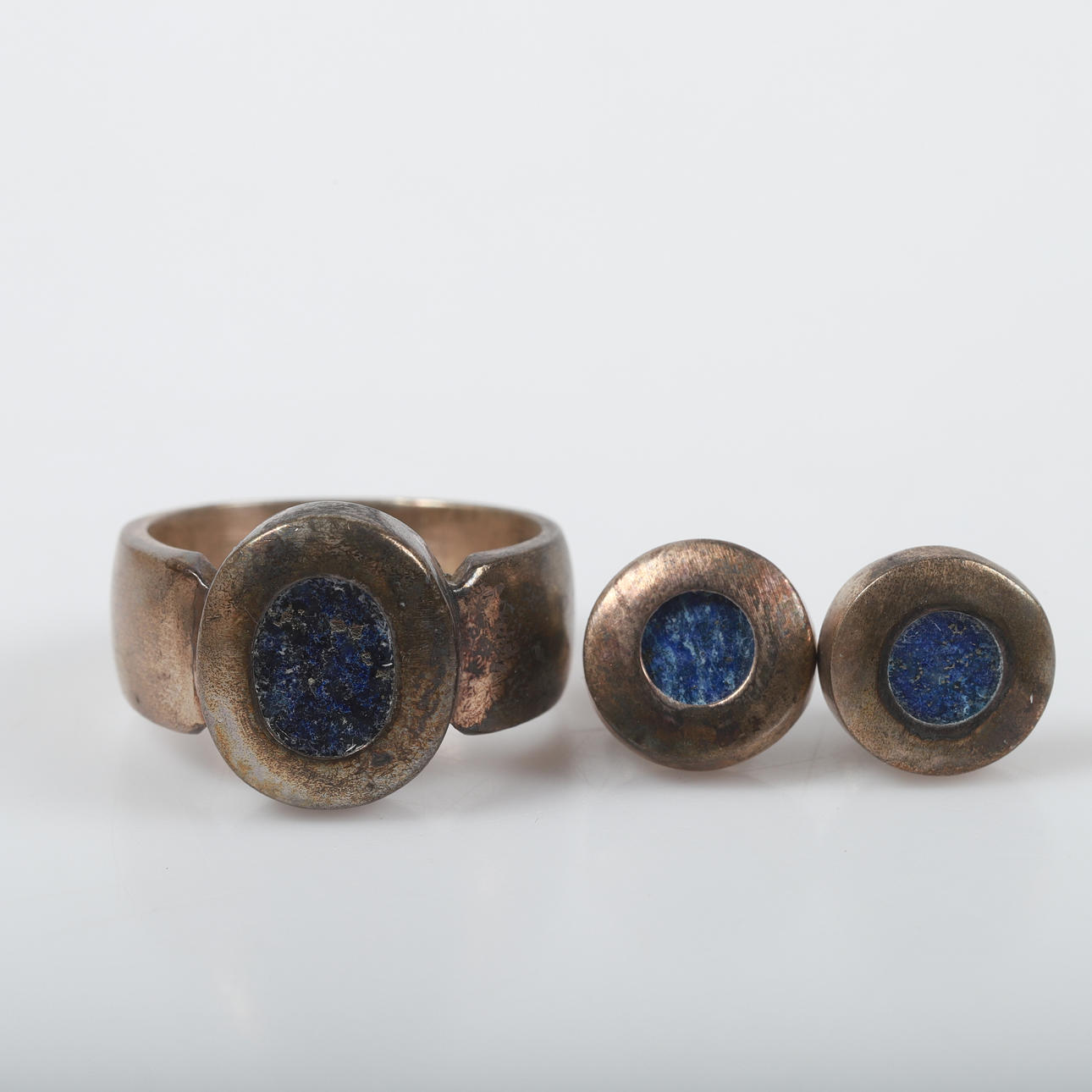 RING SAMT ÖRHÄNGEN, sterlingsilver med blå dekor.