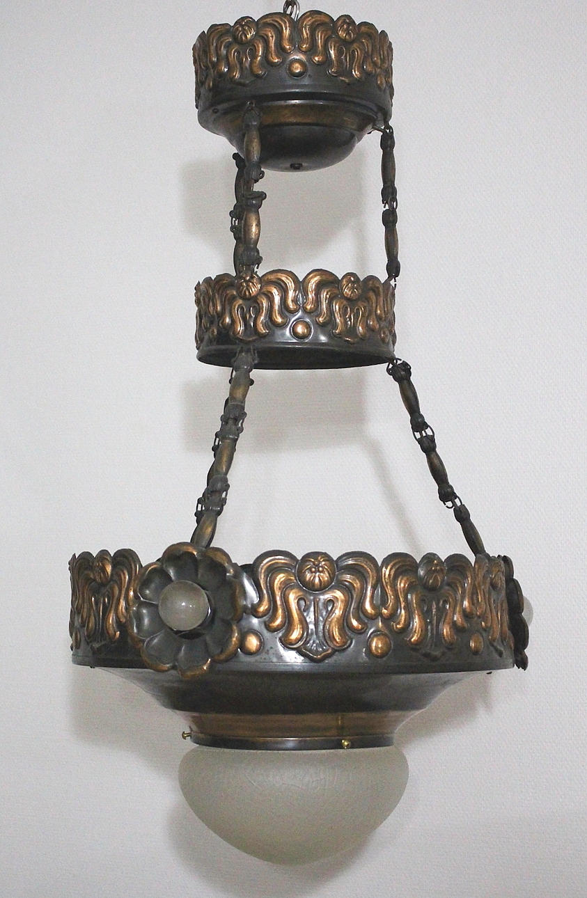 TAKLAMPA, koppar, glas, Jugend, 1900-tal.