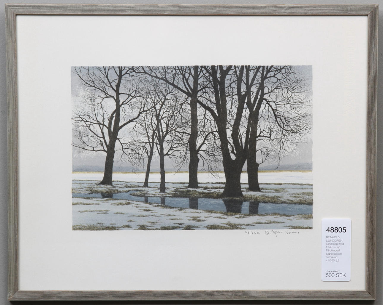 REINHOLD LJUNGGREN. Landskap med träd och sjö. Färglitografi. Signerad och numrerad 41/360.