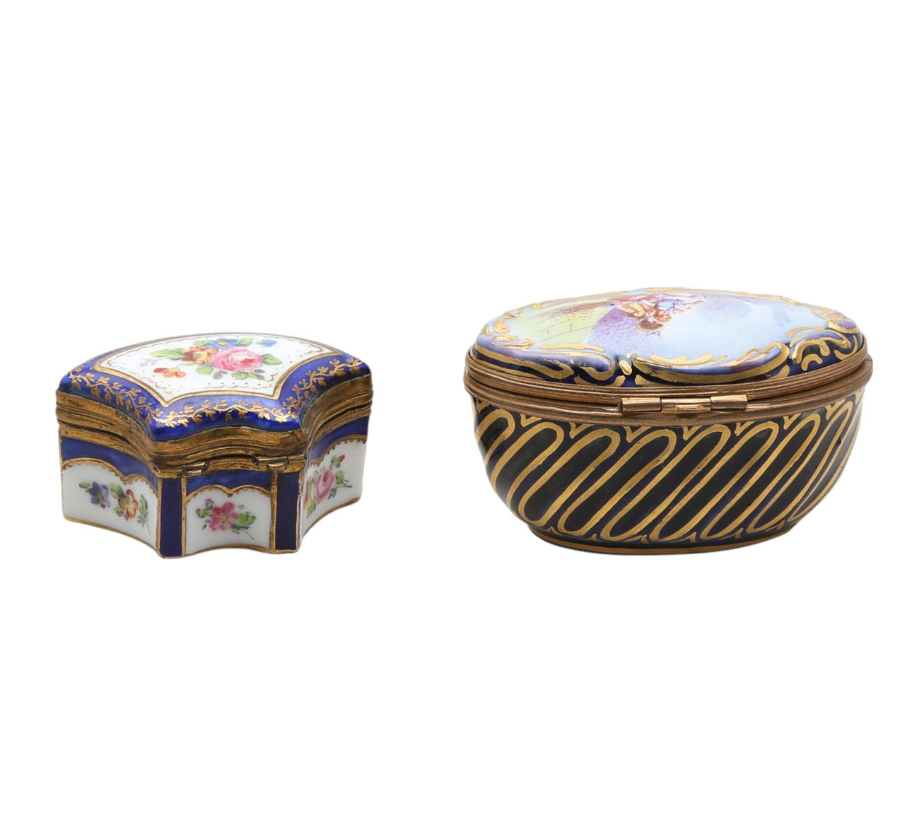 Two French snuff boxes in “blue lapis” porcelain, from the 19th century ...