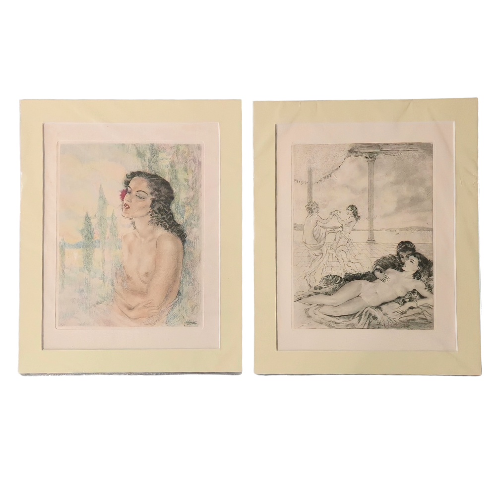 EDOVARD CHIMOT. TWO EROTIC ENGRAVINGS.