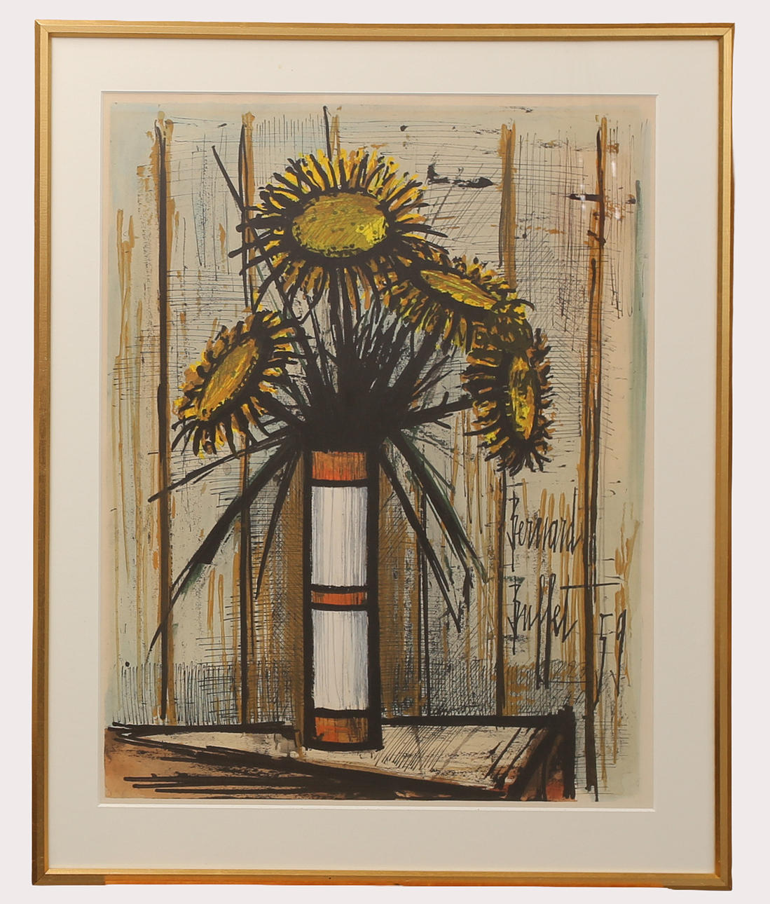 BERNARD BUFFET. Litografiskt tryck, "Solrosor", trycksignerad, daterad 1959.