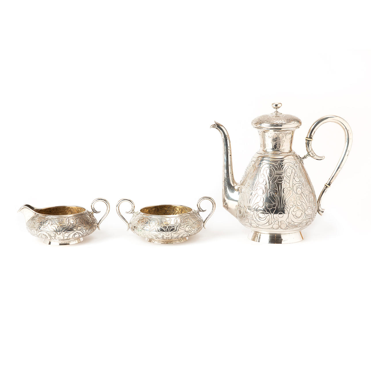 KAFFESERVIS. Tre delar, silver, J Tostrup, Norge, 1900.