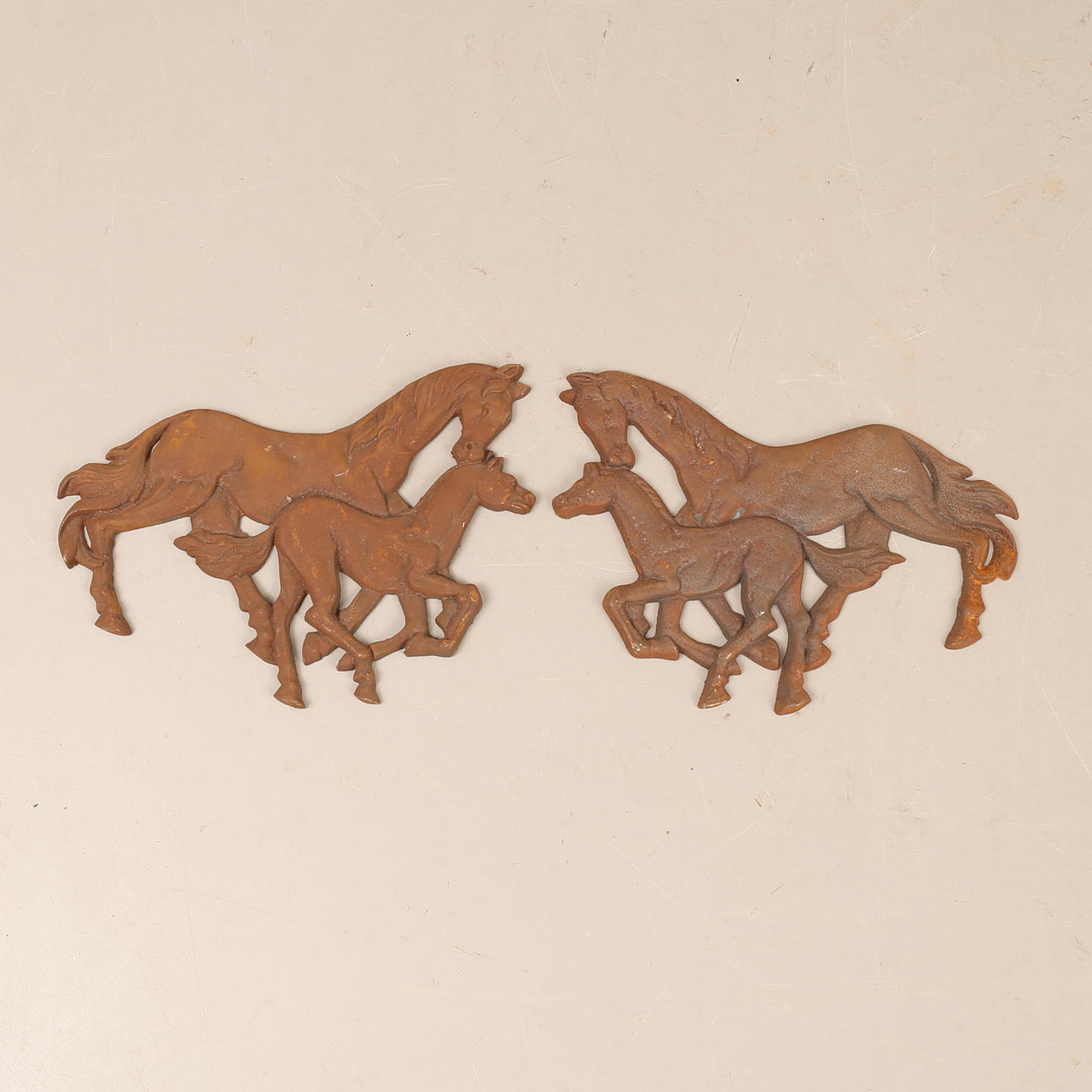 WALL DECORATIONS, 2 pieces, horses, cast iron.