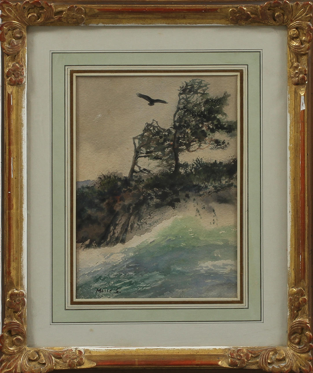 MOSSE STOOPENDAL. Landskap med fågel. Akvarell, signerad.