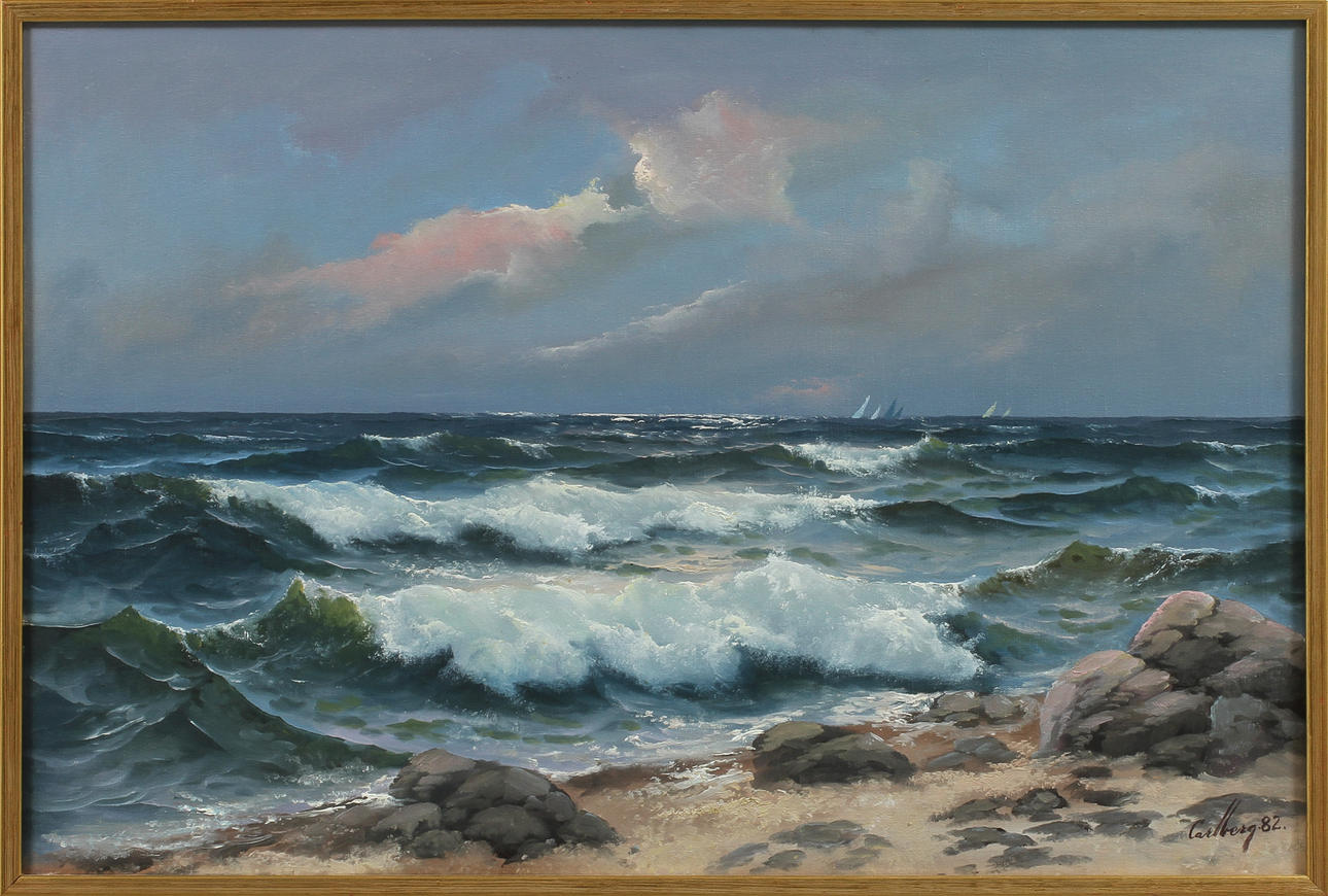 ERIK CARLBERG. Kustvy, olja på duk, sign o dat-82.