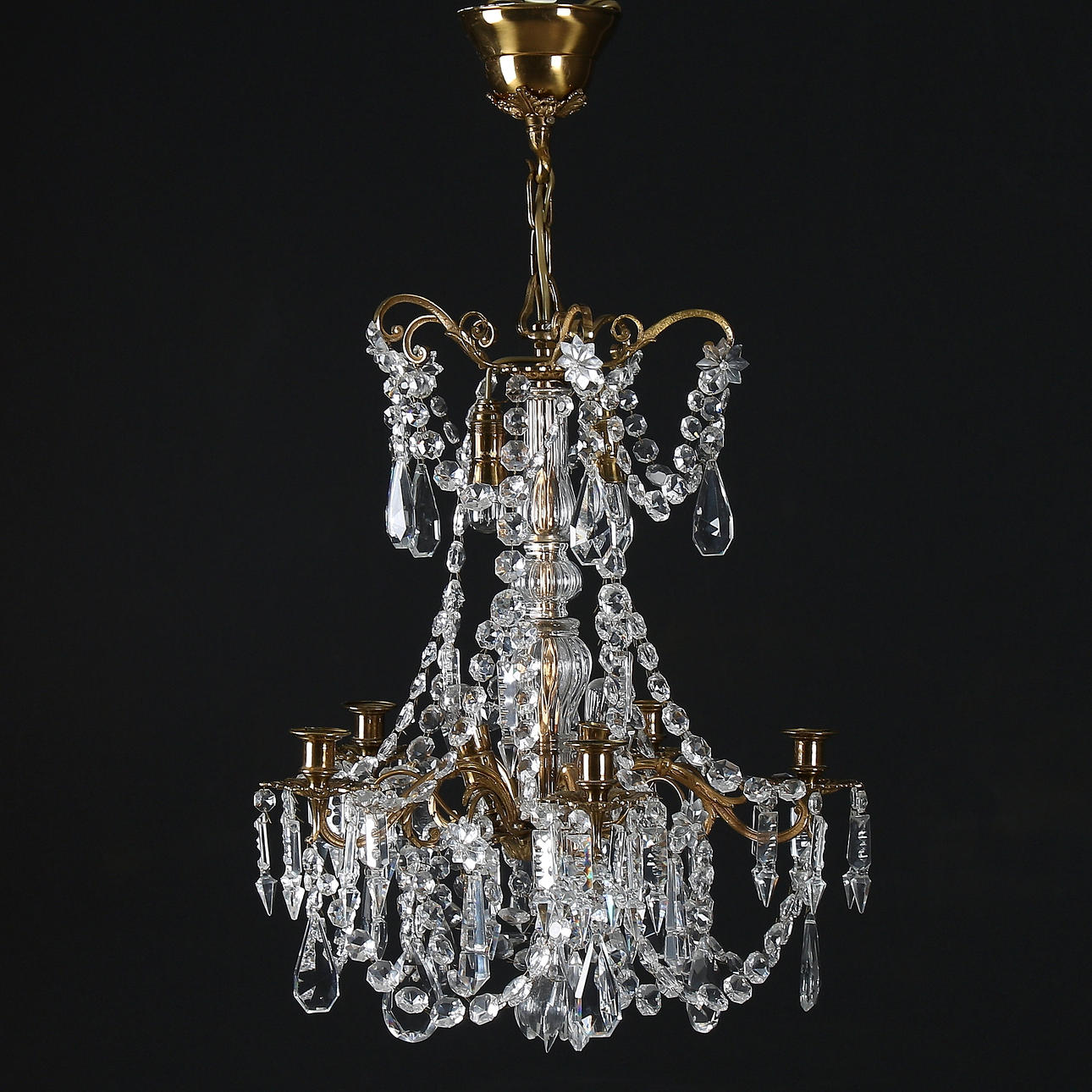 LJUSKRONA, Oscariansk, 5 ljusarmar, 1800/1900-tal.