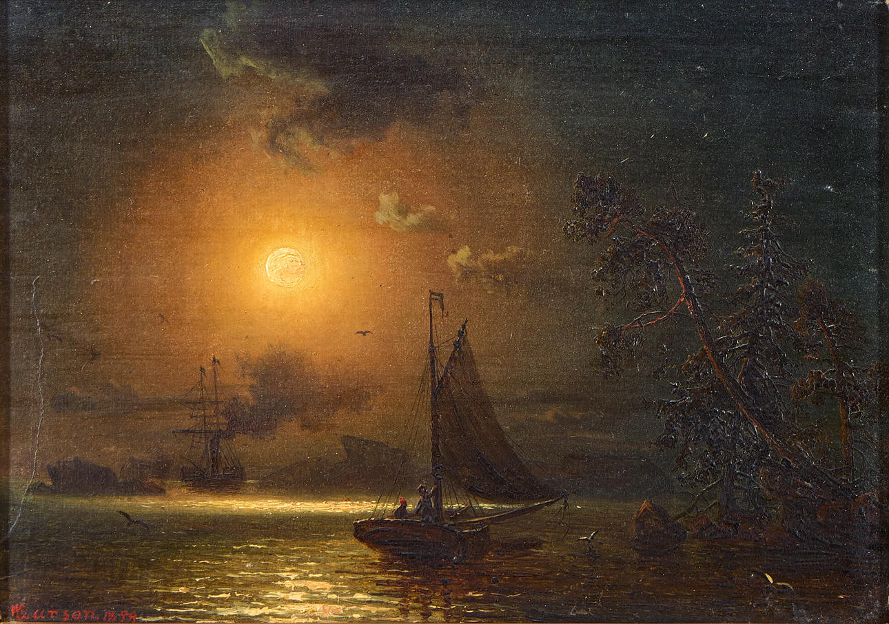 MARCUS LARSON (1825-1864). Ships by moonlight.