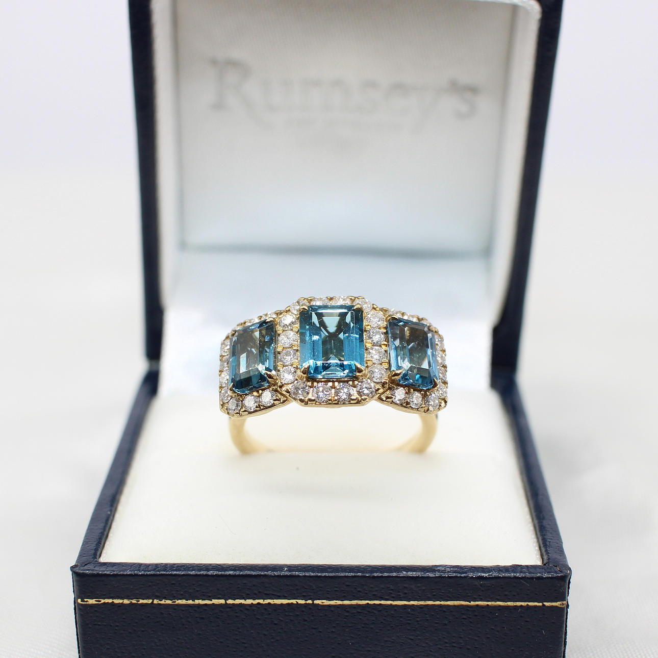 LARGE LONDON BLUE TOPAZ TRILOGY RING.