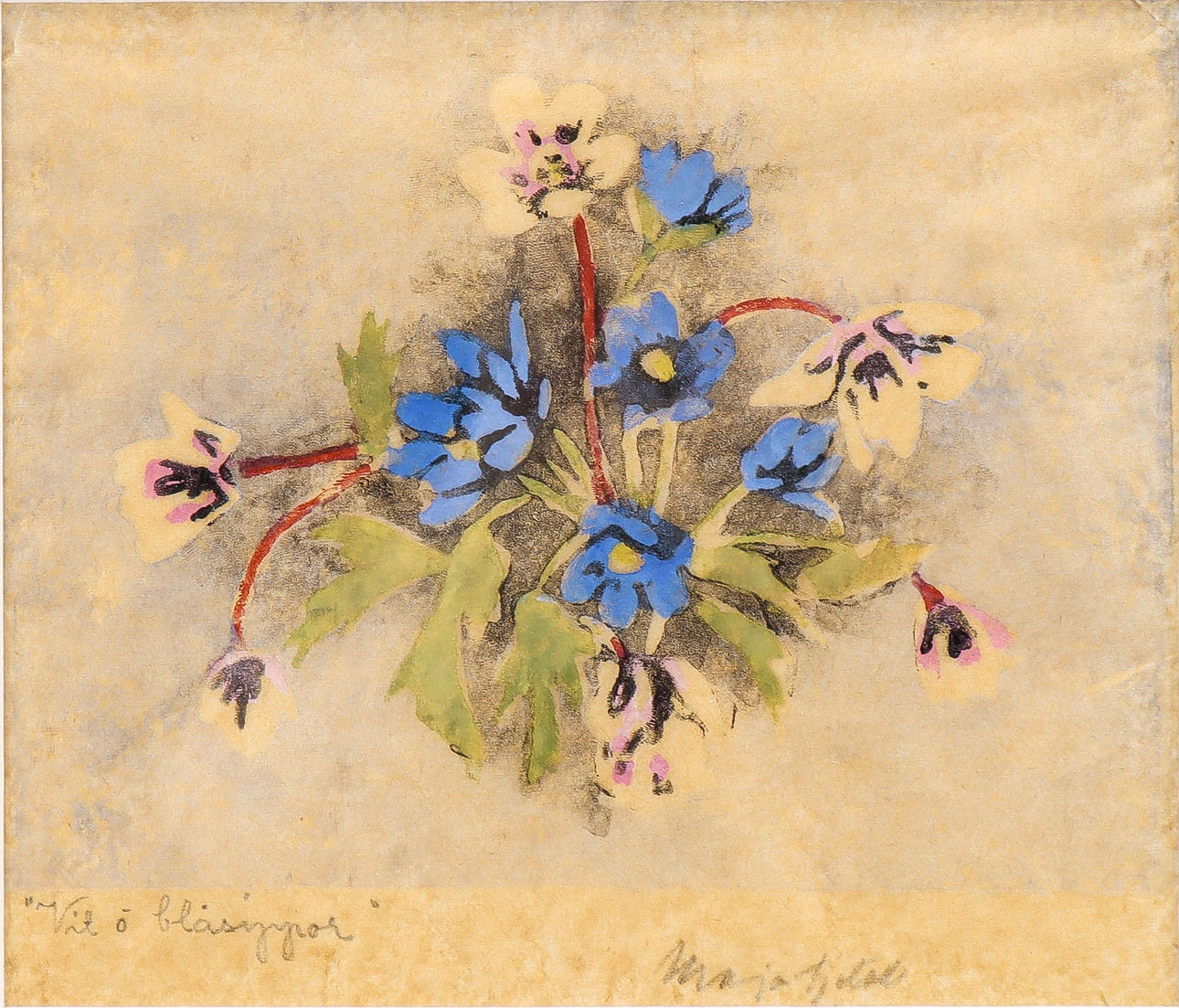 MAJA FJAESTAD. "Vit o blåsippor".