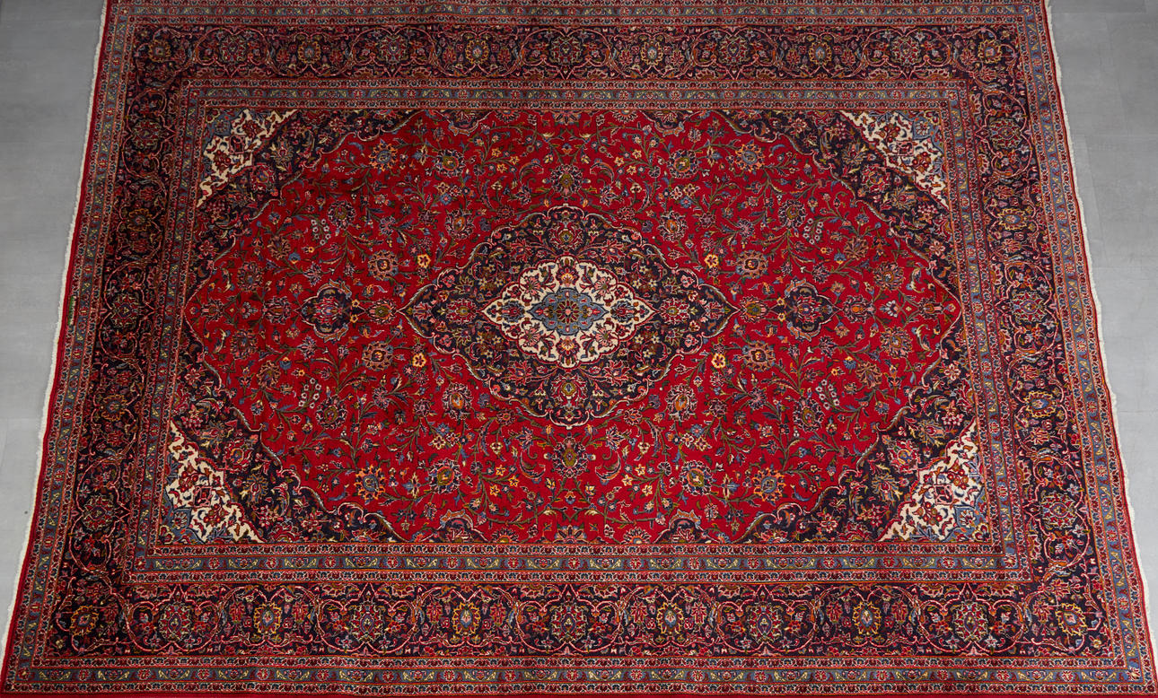 Keshan, 380x296cm, wool on cotton, signed, Persia.