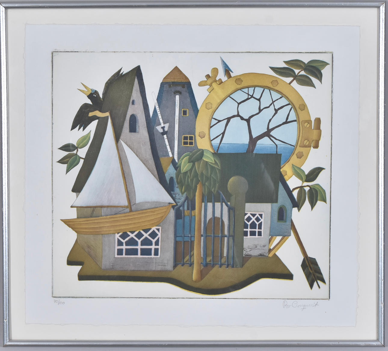 PER CRONQUIST. color lithography, surreal composition.