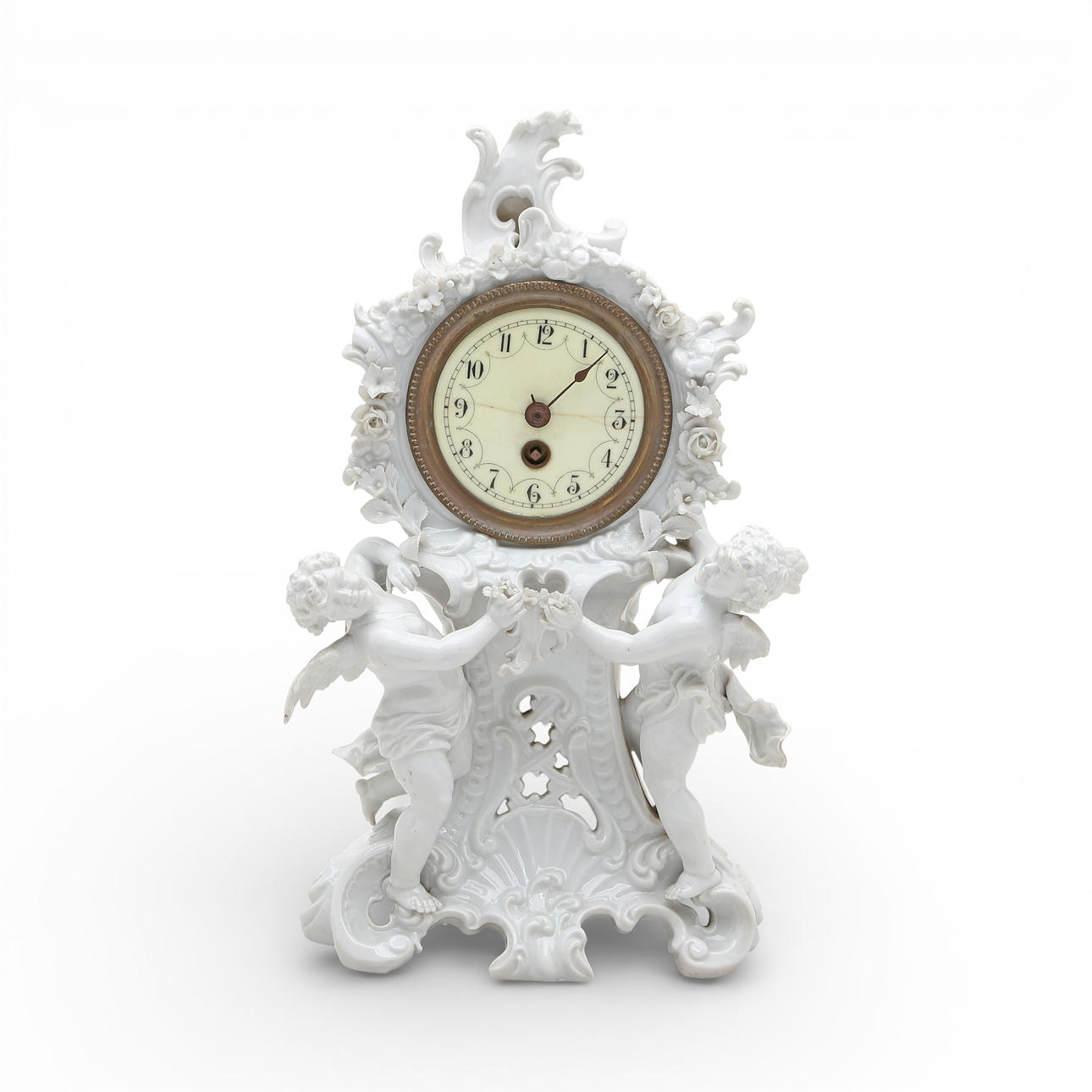 Table clock with porcelain case, early 20th Century.