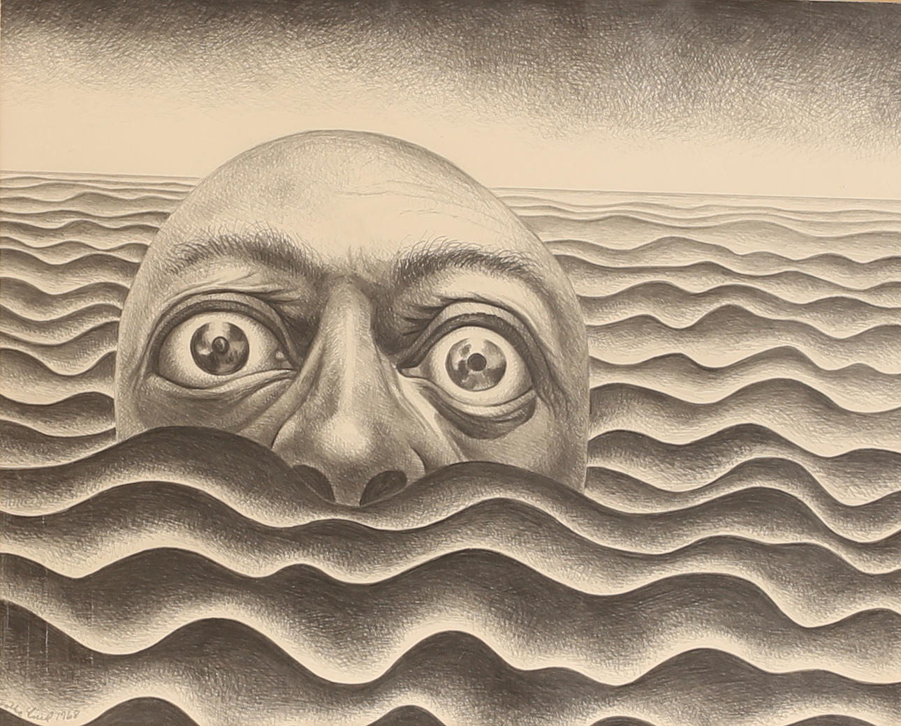 FOLKE LIND. Drawing, signed 1968.