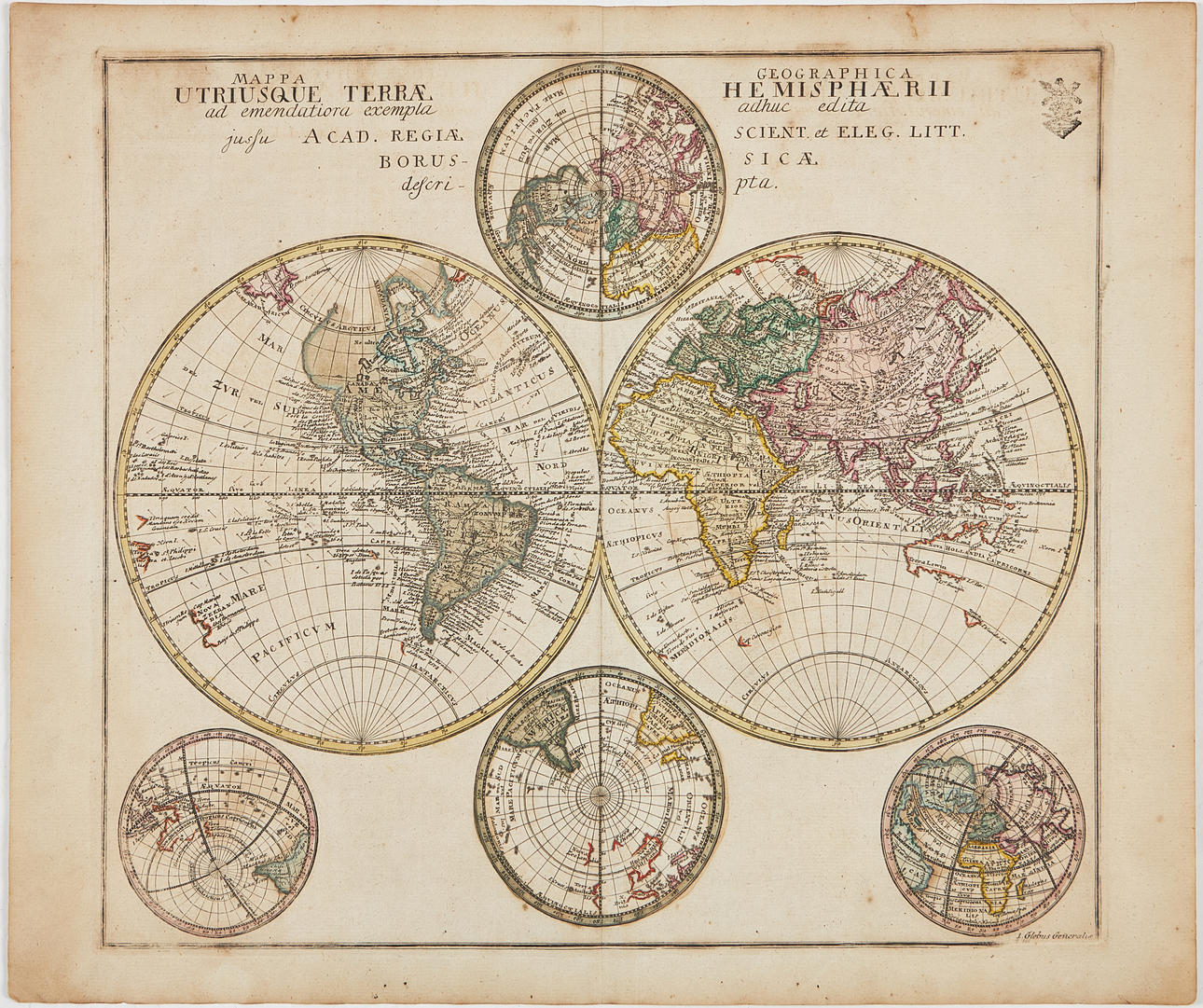 DOUBLE HEMISPHERE WORLD MAP BY EULER, c. 1770.