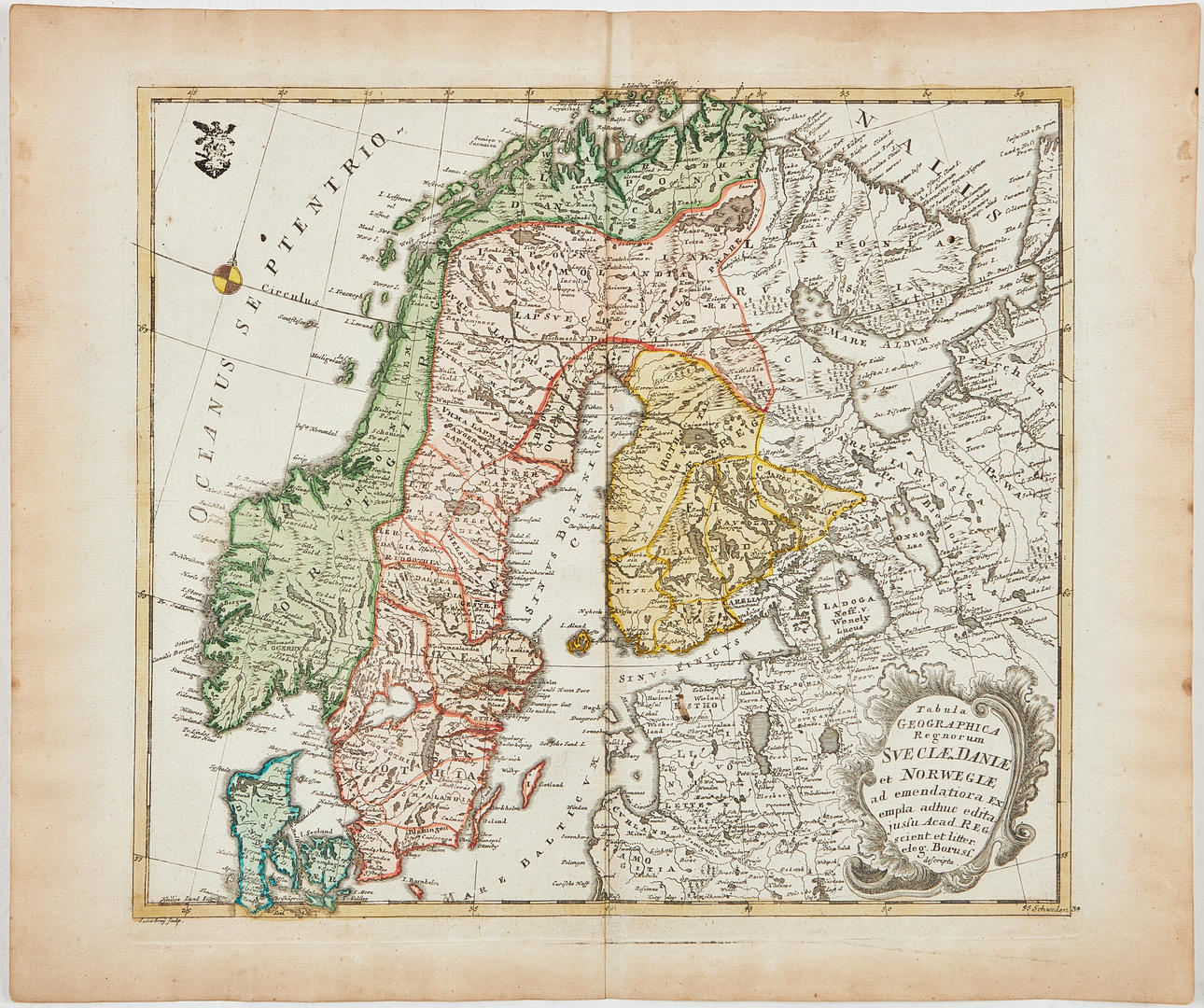 MAP OF SCANDINAVIA BY EULER, ca 1770.