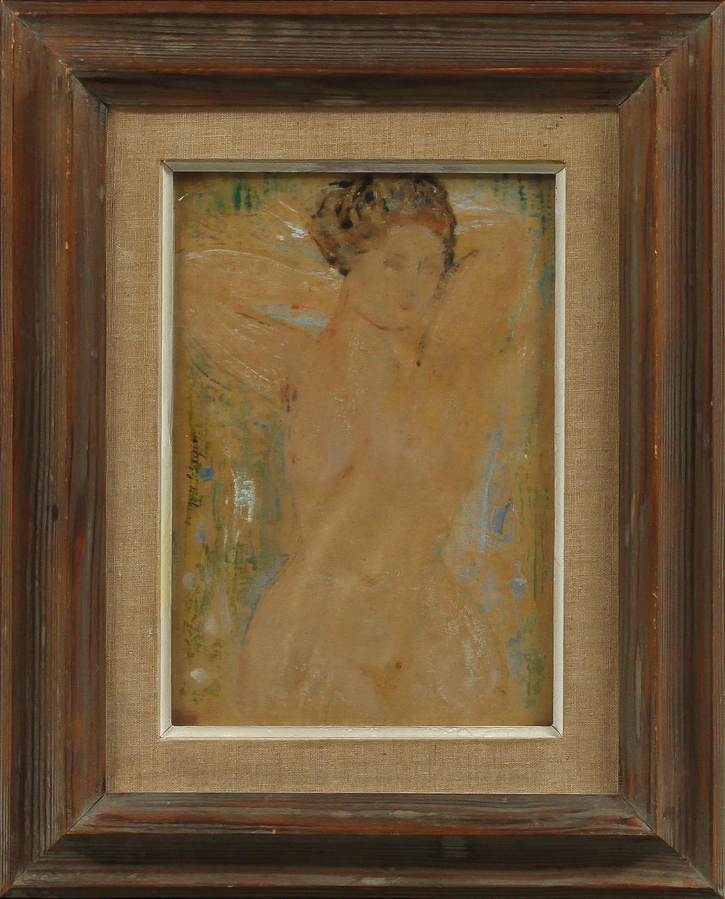 OIDENTIFIERAD KONSTNÄR, nakenstudie, gouache på smörpapper, sign.