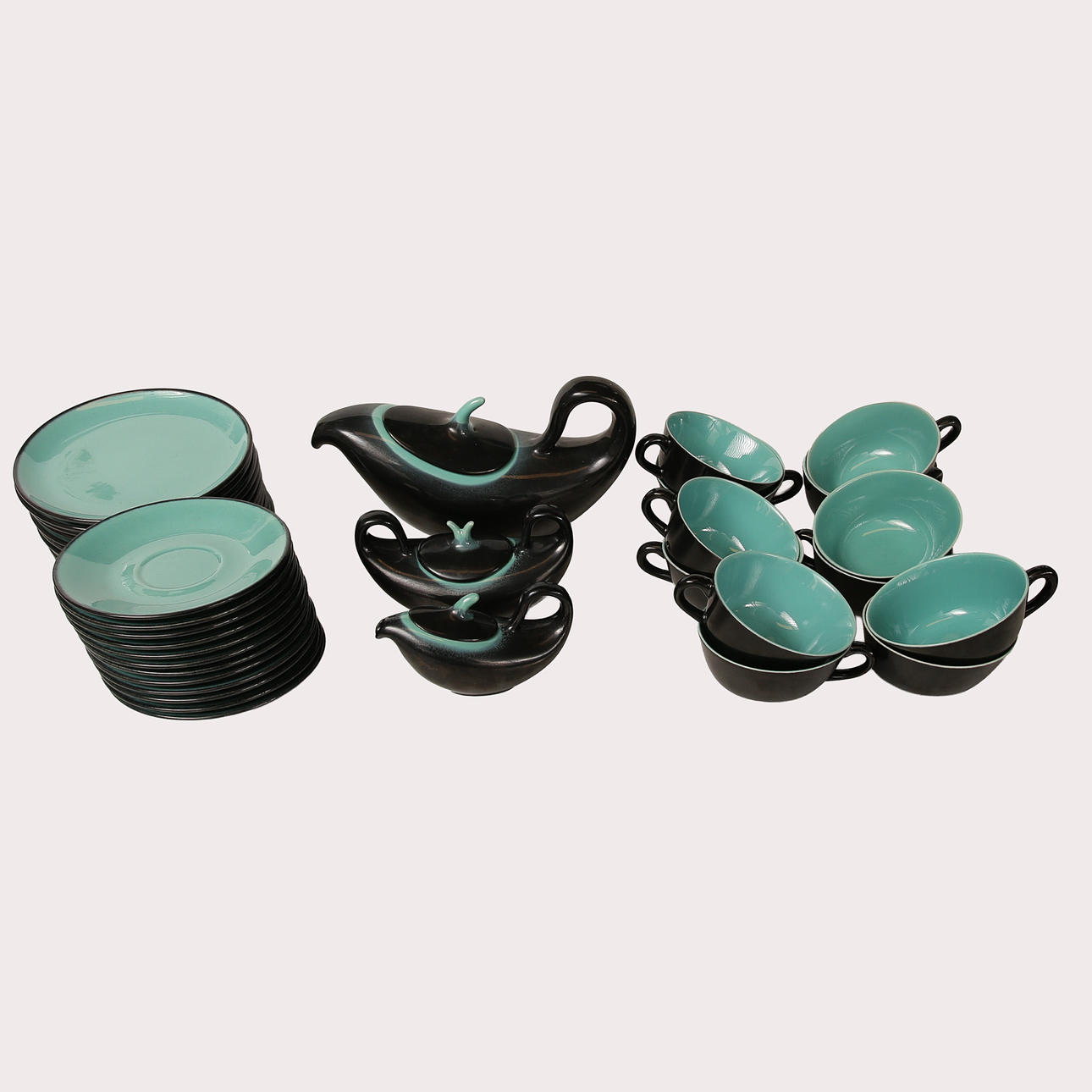 A ceramic “Aladdin” tea set by Ove Fritz Rasmussen, Söholm, Denmark, 38 ...
