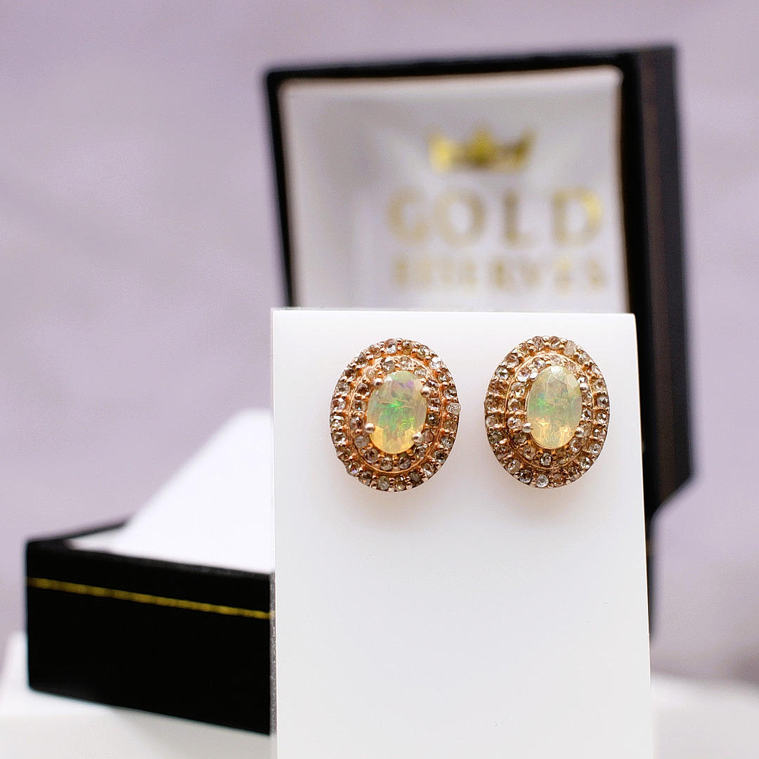 OPAL & DIAMOND CLUSTER STUDS.
