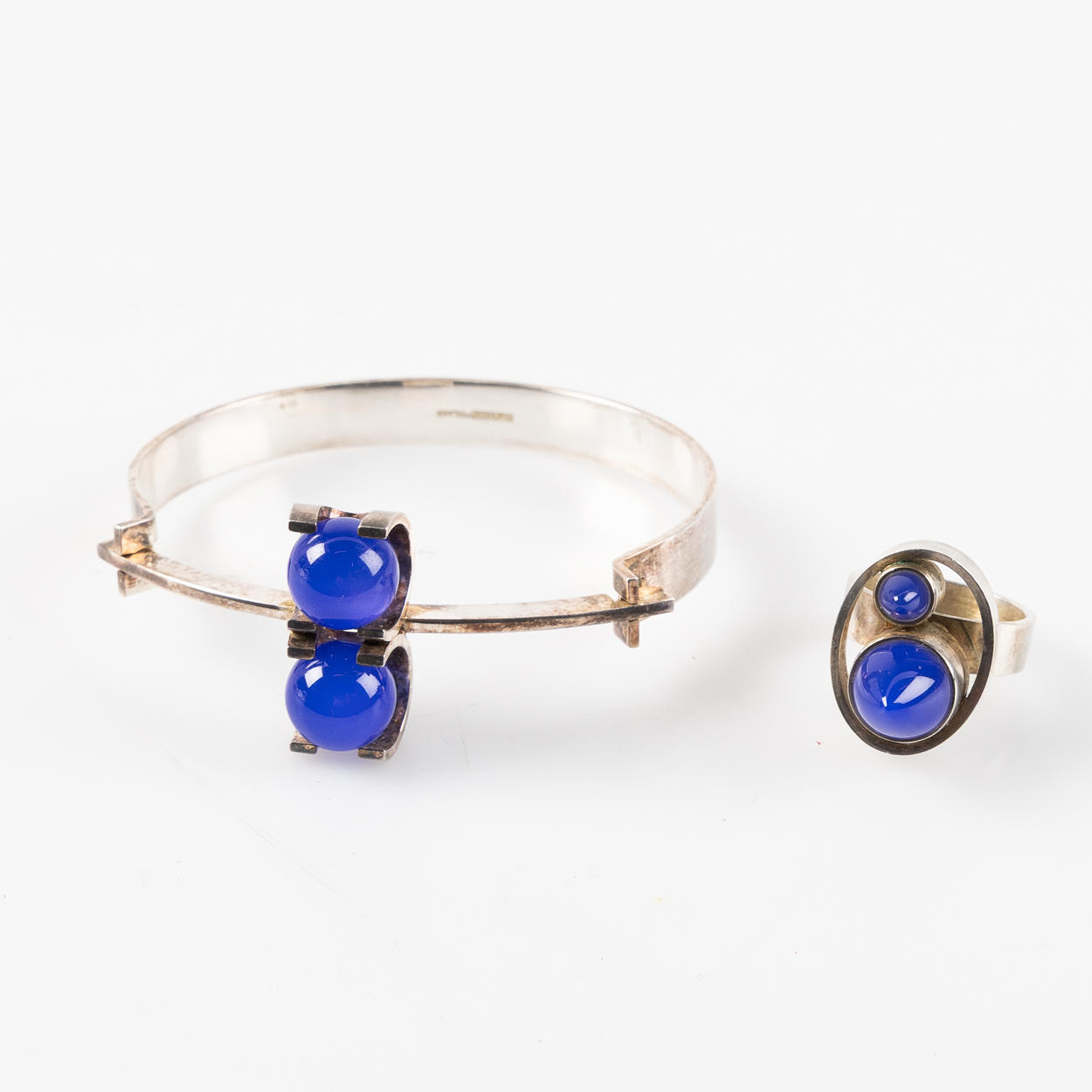 BRACELET, RING, silver with blue chalcedony, Finland.