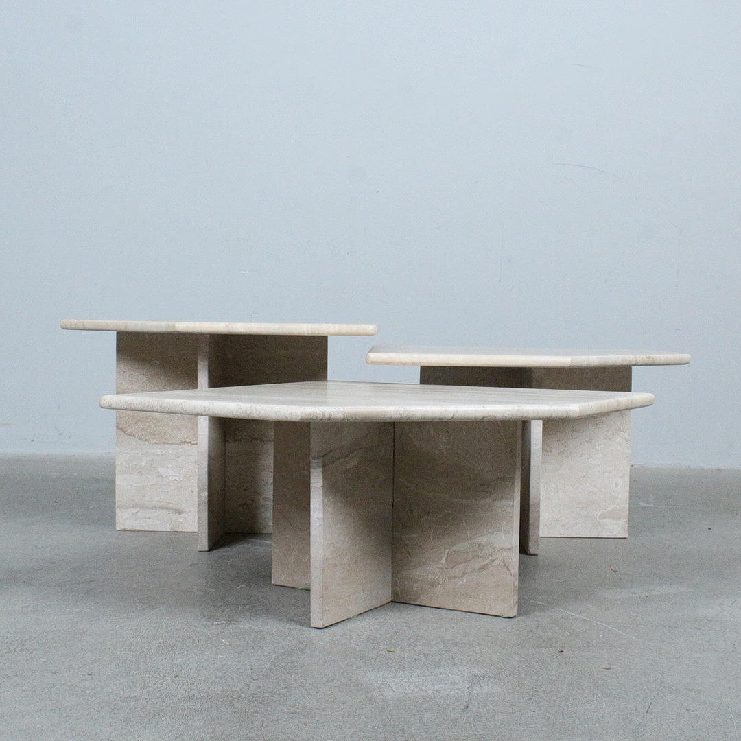 Set tables/travertine coffee tables, Italy, 1970s.