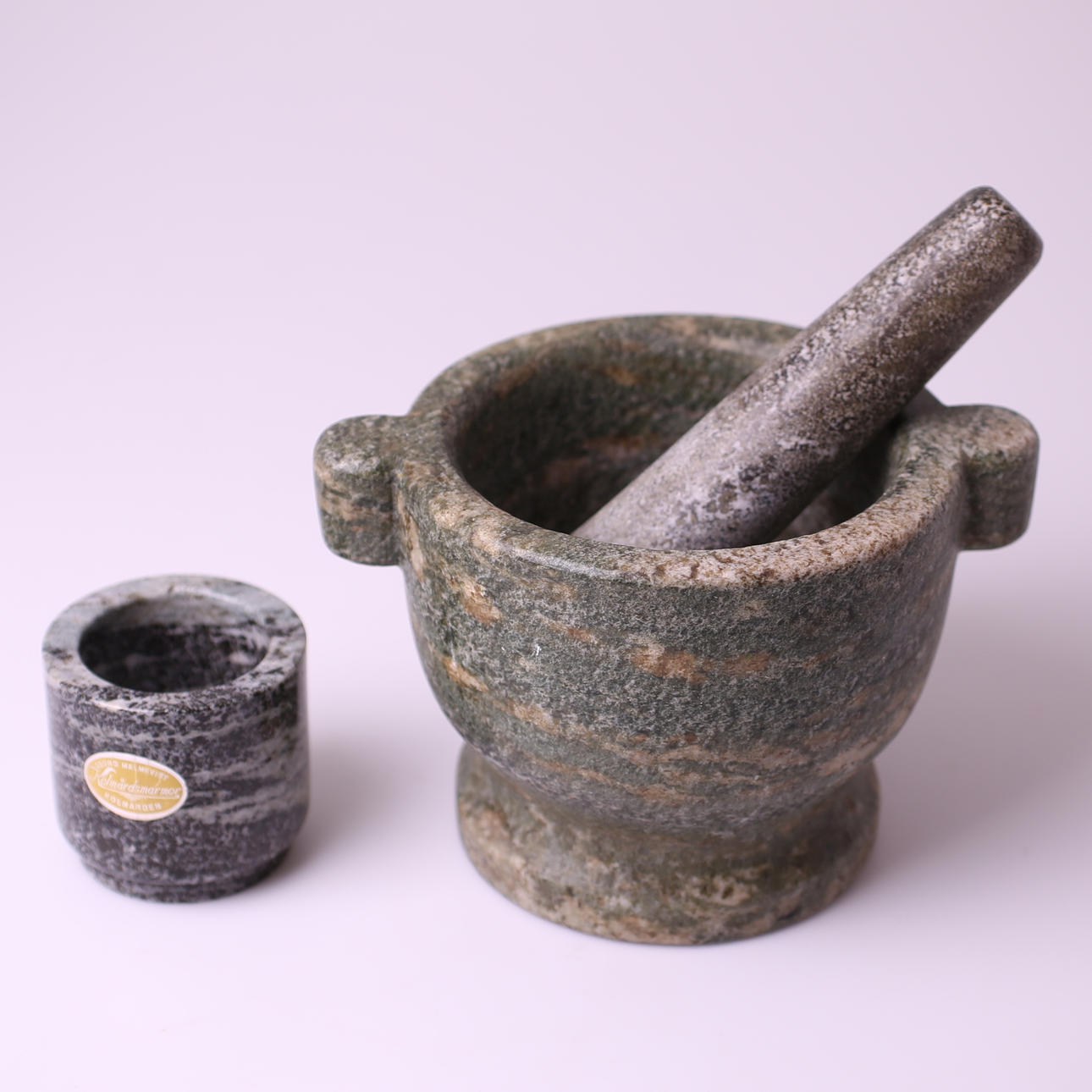 MORTEL MED STÖT, marmor + BURK, Kålmårdsmarmor.