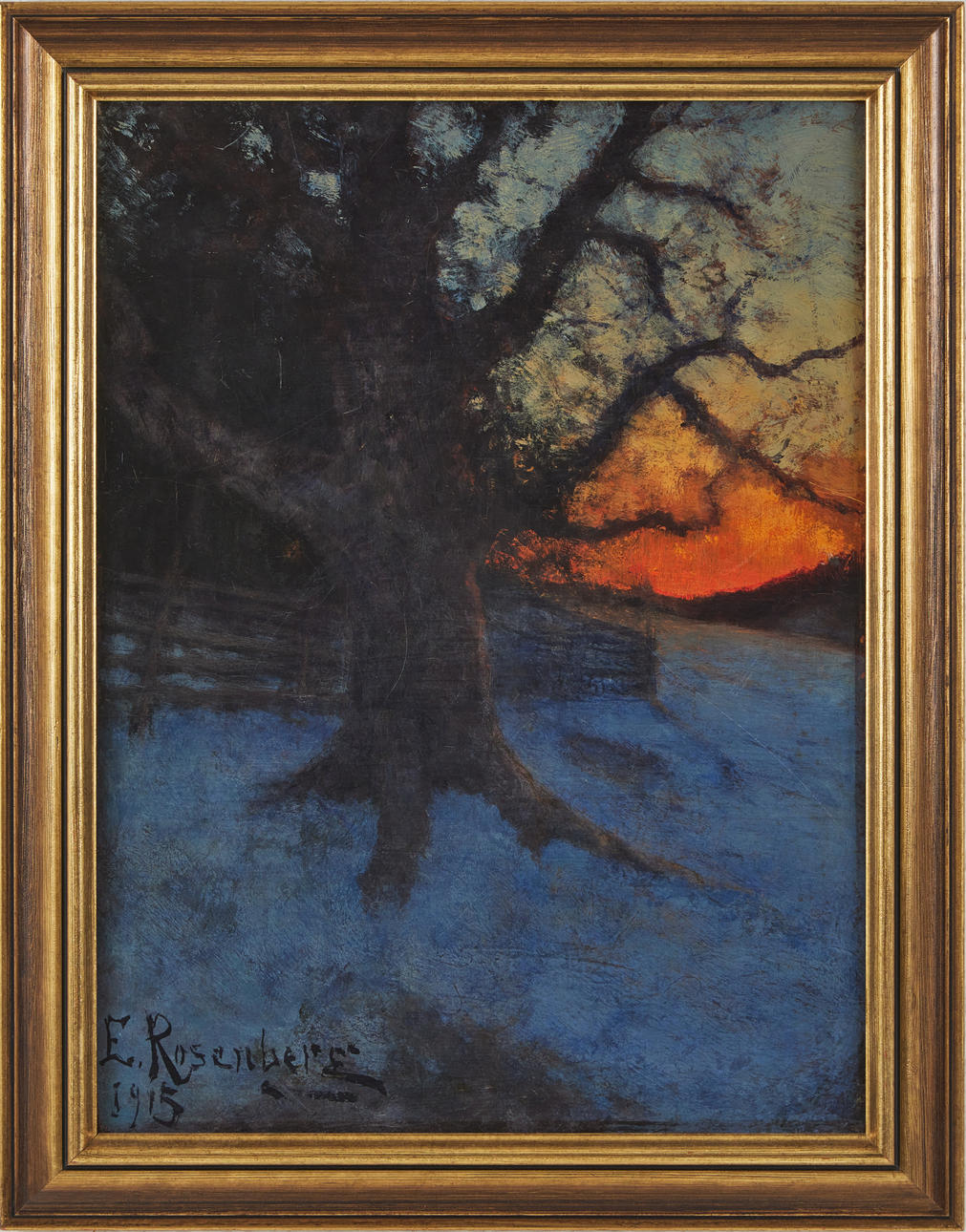 EDVARD ROSENBERG (1858-1934). landscape motif in evening light, oil on ...