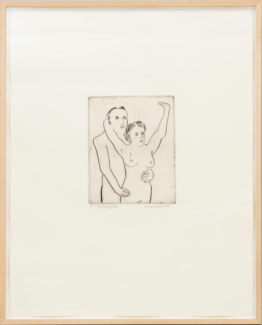 HANS WIGERT. “On the beach”, dry-needle engraving, signed, sample print.