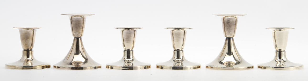 LJUSSTAKAR, 6 st, silver. TESI, Göteborg 1970-tal.