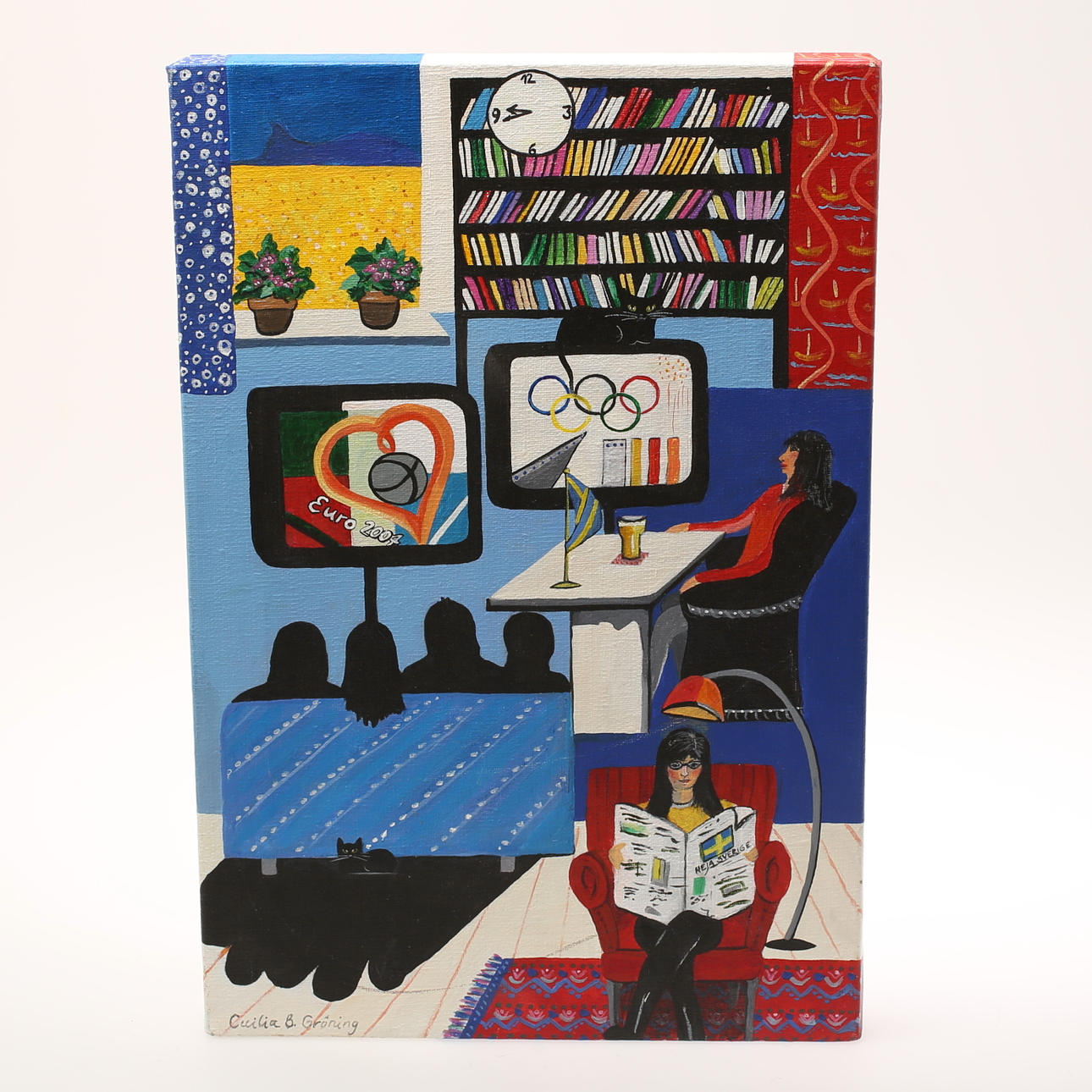 CECILIA B GRÖNING. Akryl på duk, "Heja Sverige", signerad á tergo.