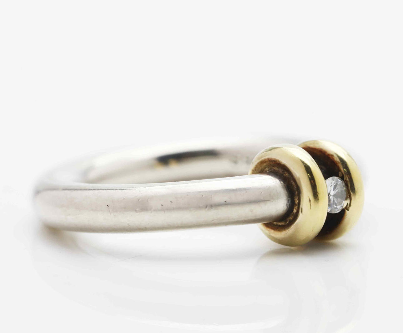 PIA RAUFF. ring, sterlingsilver, guld, med briljantslipad diamant ...